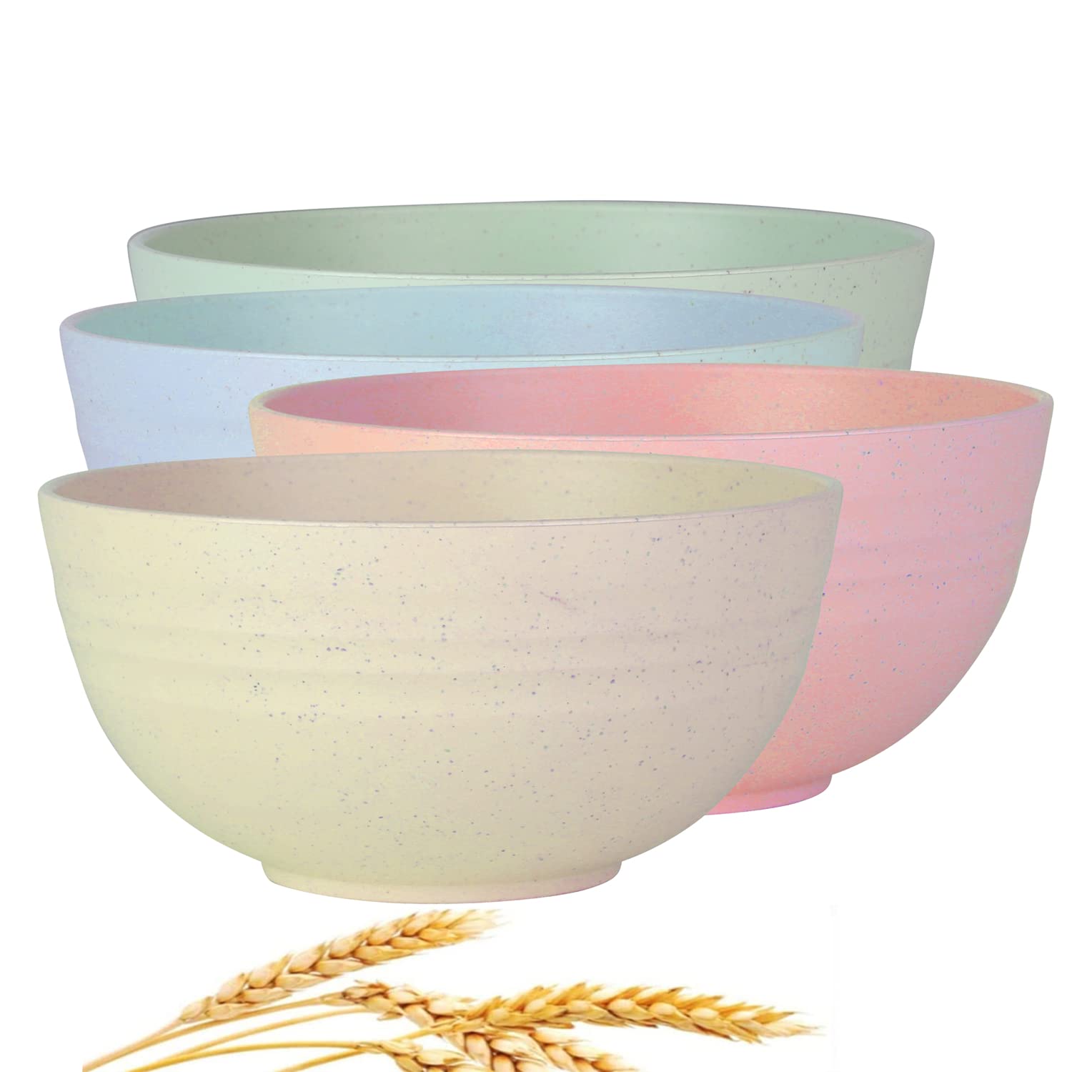 Wanby Lightweight Wheat Straw Cereal Bowls Unbreakable Dinner Dishes Bowl Set Dishwasher & Microwave Safe (Small 4 Pack 4.5')