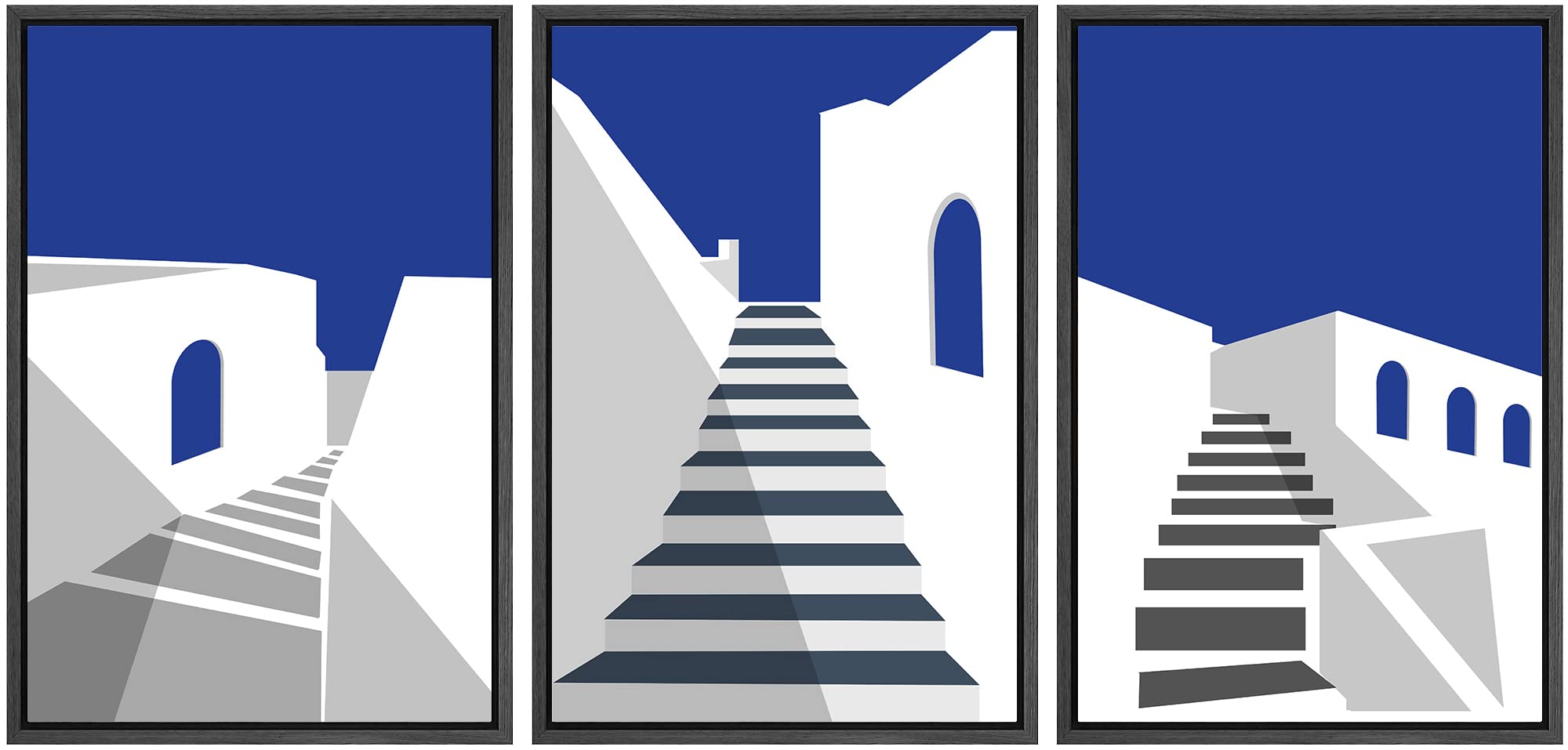 Signwin Framed Canvas Print Wall Art Set Mediterranean Greece Blue Architecture Places Country Illustrations Modern Bohemian Sce