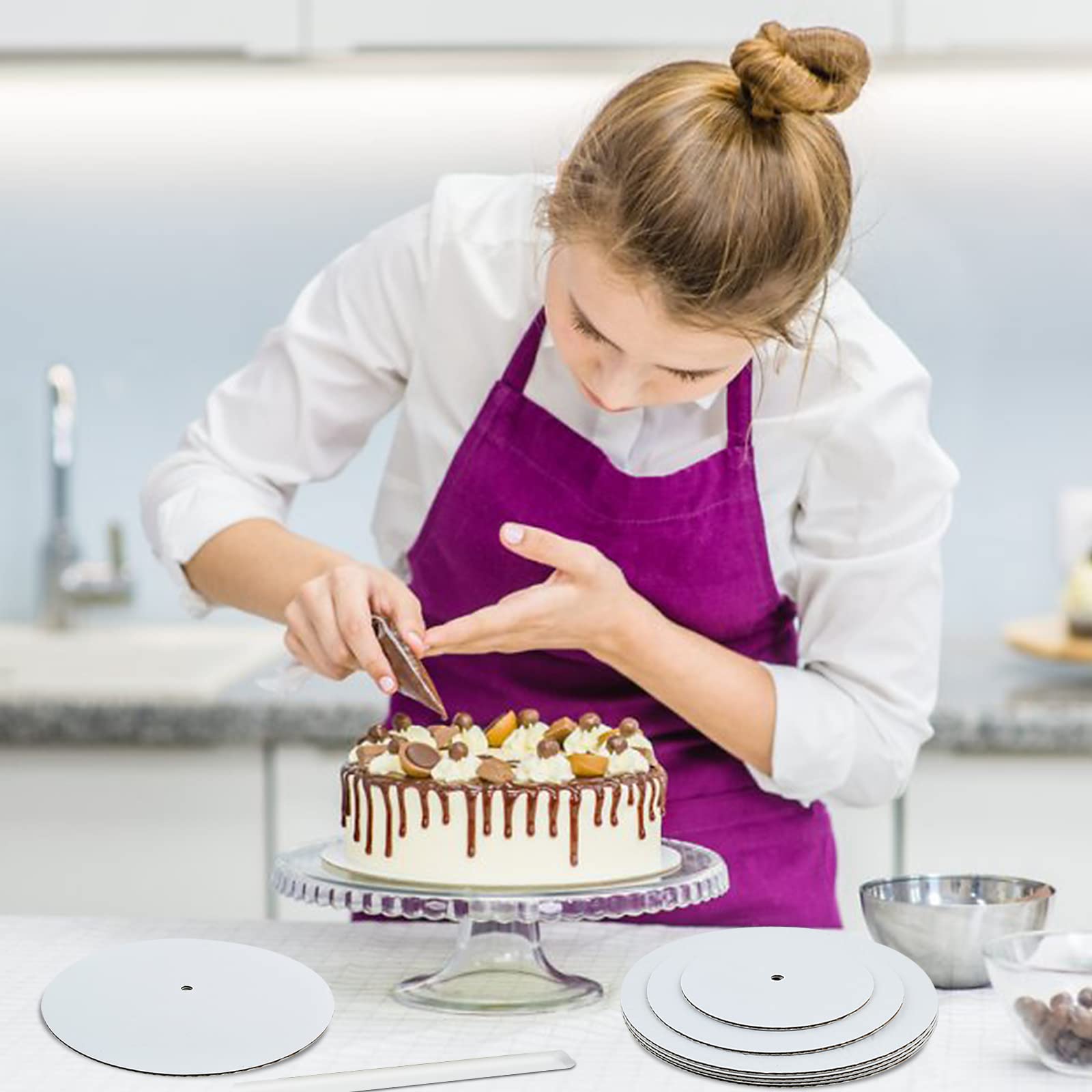 Worldity 230Pcs Cake Boards Tiering Kit, 12 Inch,10 Inch, 8 Inch, 6 Inch Cake Cardboard Rounds, Parchment Paper Rounds, Wooden D