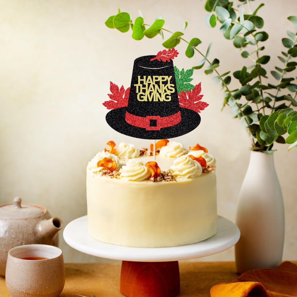 Ruscalin Happy Thanksgiving Cake Topper Fall Party Decorations Happy Friendsgiving Sign Cake Topper Maple Leaves (Thanksgiving,