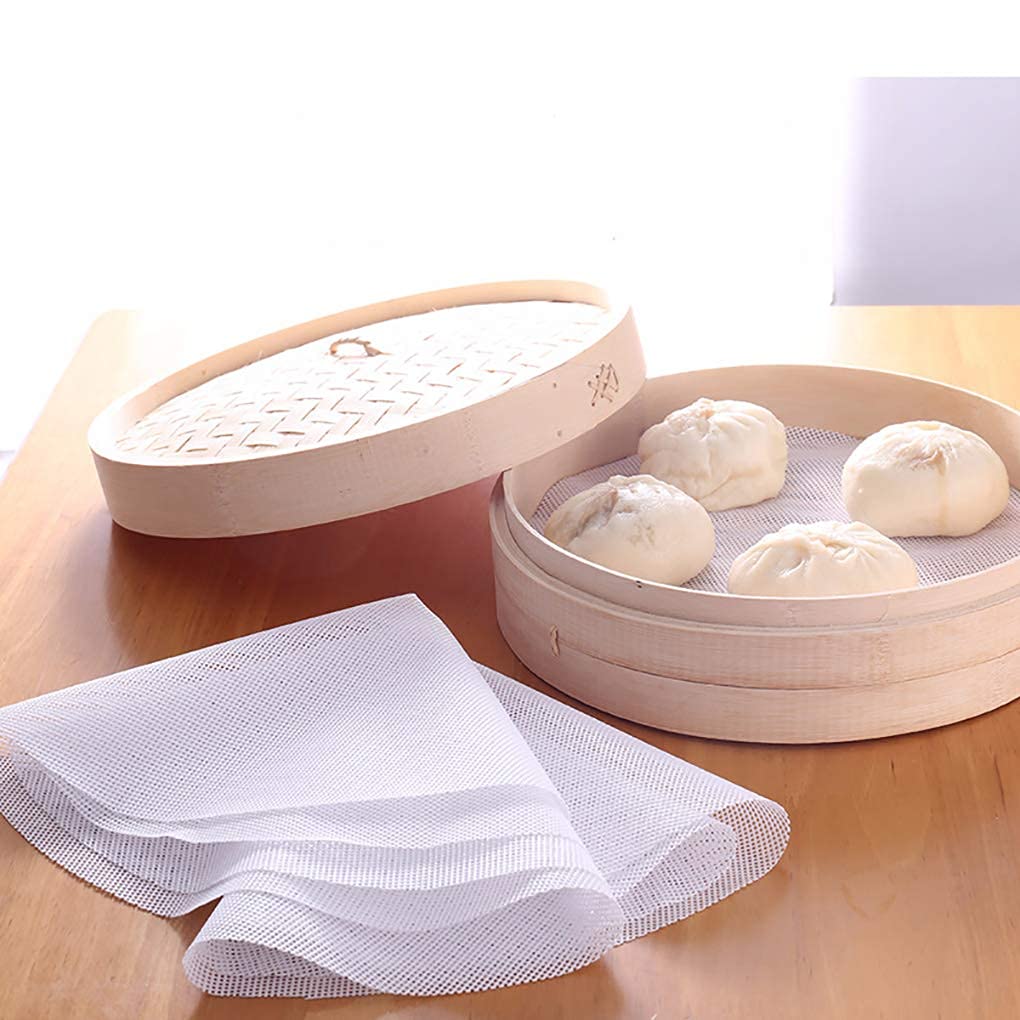 Rolin Roly 5Pcs Silicone Steamer Liners Round Mesh Baking Mats Non-Stick Steamed Reusable Food Grade Pastry Dim Sum Steamer Pape