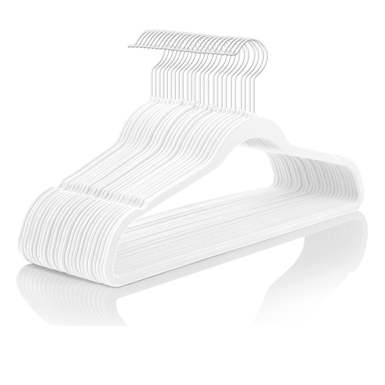 Mizgi Premium Velvet Hangers (60 Pack) Heavy Duty - Non Slip Felt Hangers - Velvet Suit Hangers White - White Coated Hooks,Space