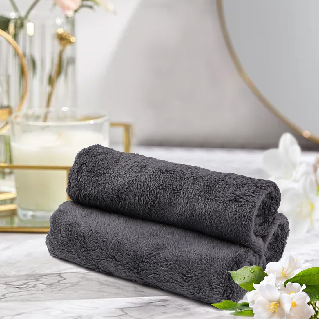 Orighty Ultra Soft Washcloths 12 Pack  Premium Microfiber Towel Sets 12 x 12 inches  Absorbent and Quick Drying Coral Velvet Washcloth  Multi-Purpose Wash Cloths for Bathroom  Hotel  and Gym (Grey)