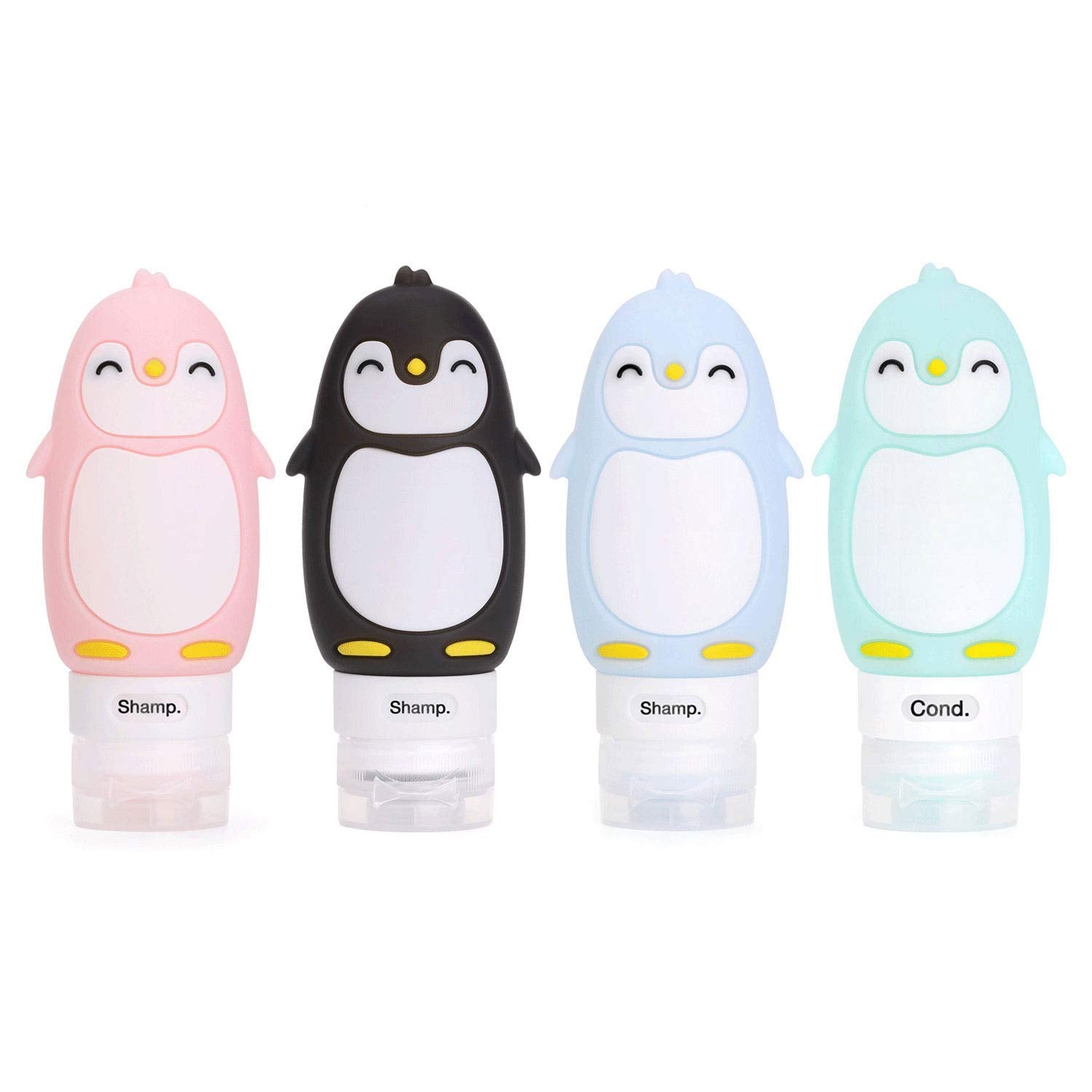 Autens Leakproof Silicone Travel Bottles Accessories Set,3Oz (90Ml) 4 Pack Refillable Cute Penguin Travel Containers For Shampoo