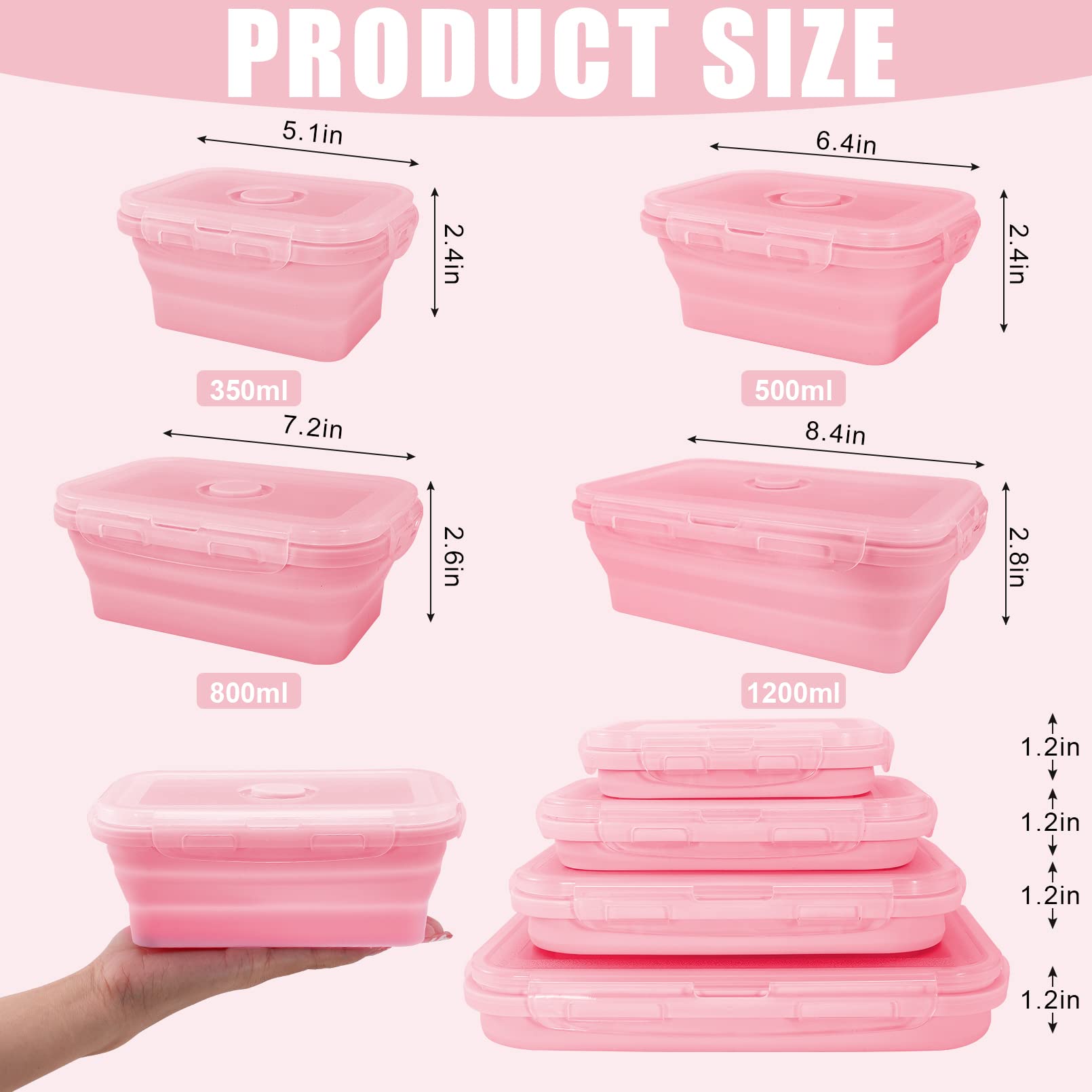 Collapsible Silicone Food Storage Containers With Lids,Set Of 4 Silicone Lunch Box Containers,Foldable Meal Prep Container For K