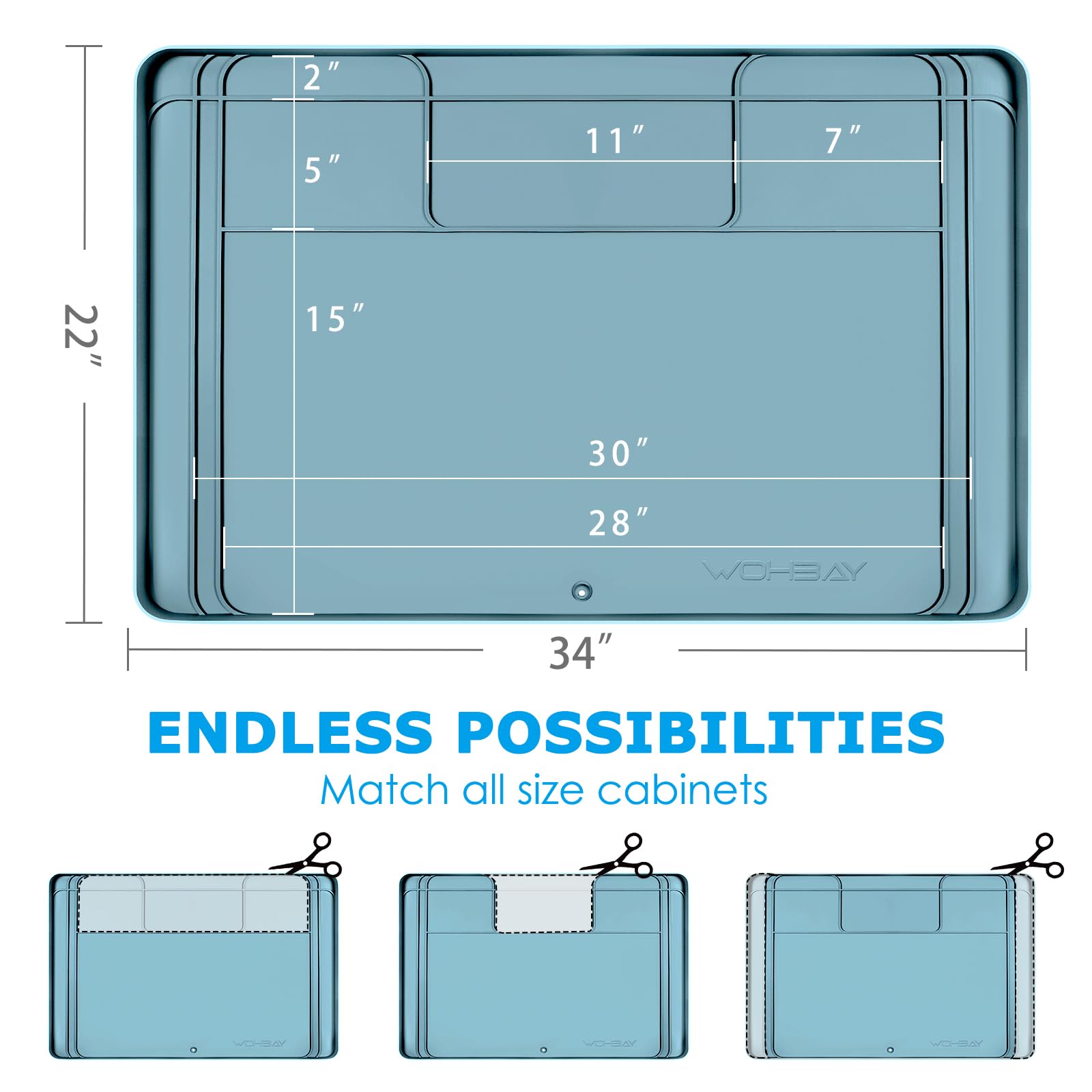 Wohbay Under Sink Mats For Kitchen Waterproof, 34'' X 22'' Or Smaller Cut To Fit Under Sink Drip Tray For Kitchen Bathroom Cabin