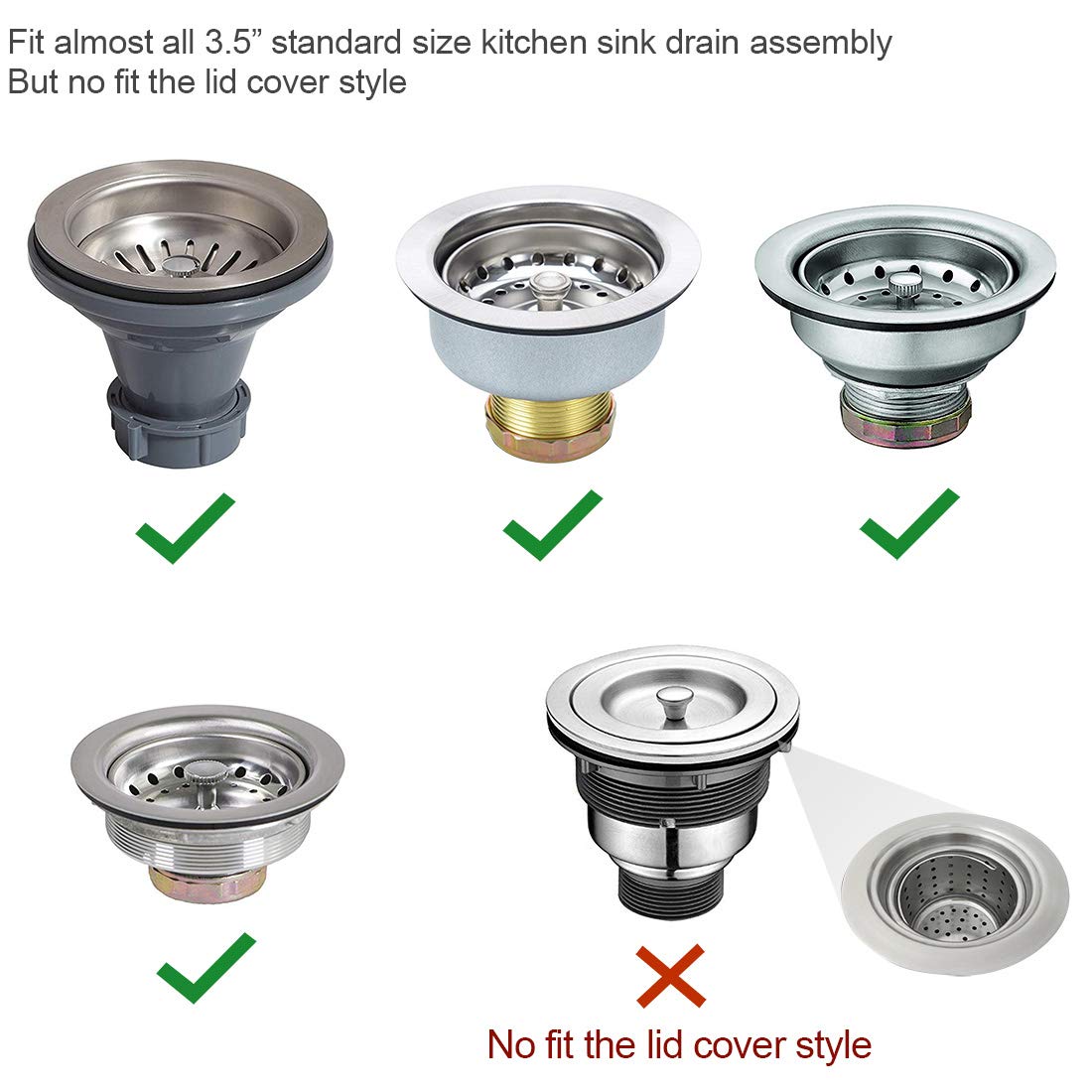 GZILA Kitchen Sink Stopper  Flat Decor Cover 304 Stainless Steel Sink Drain Stopper  Fits 3.5'' Standard Strainer Brushed Nickel