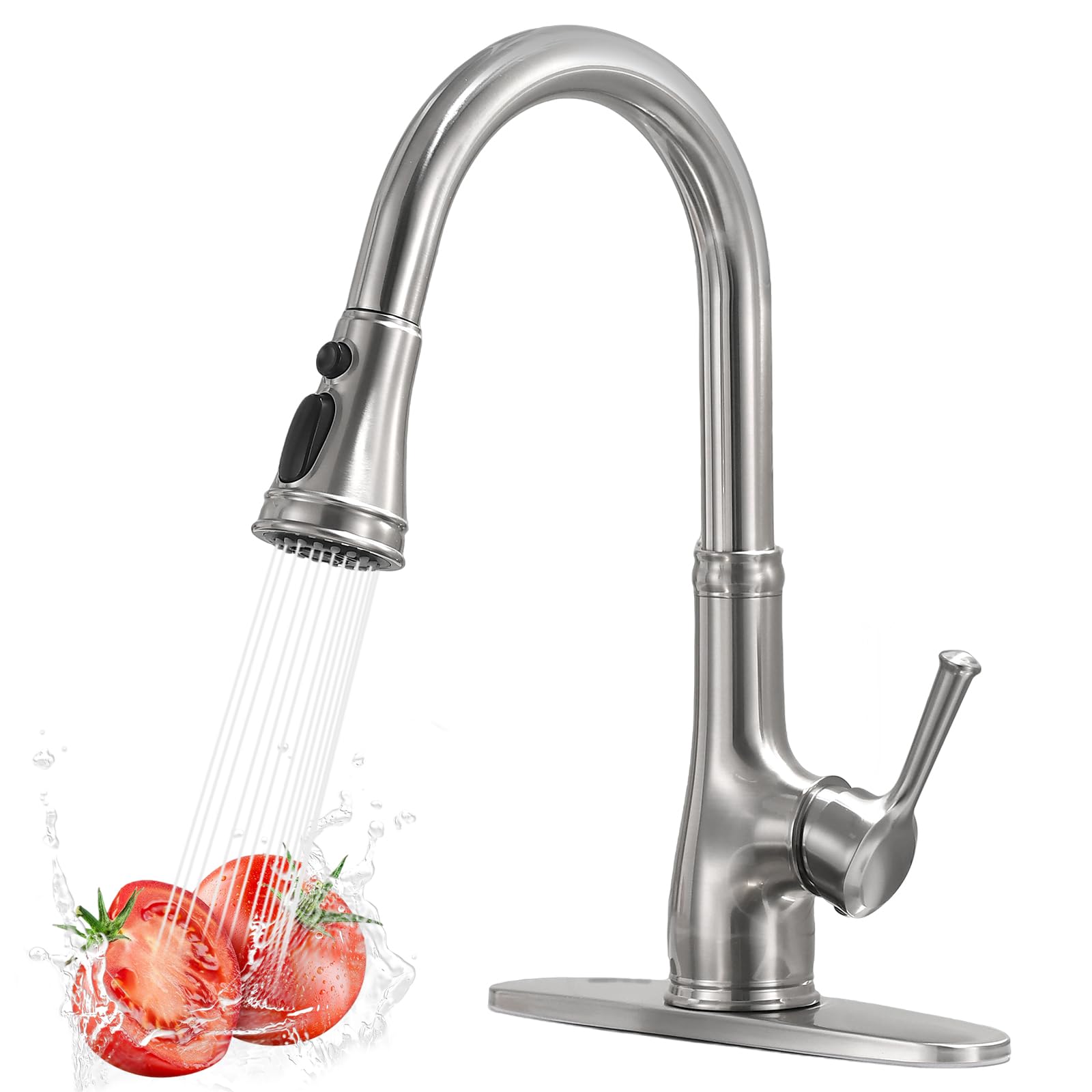 Kitchen Faucet-WEWE Single Handle Stainless Steel Brushed Nickel Pull Down Kitchen Sink Faucet with Pull Out Sprayer