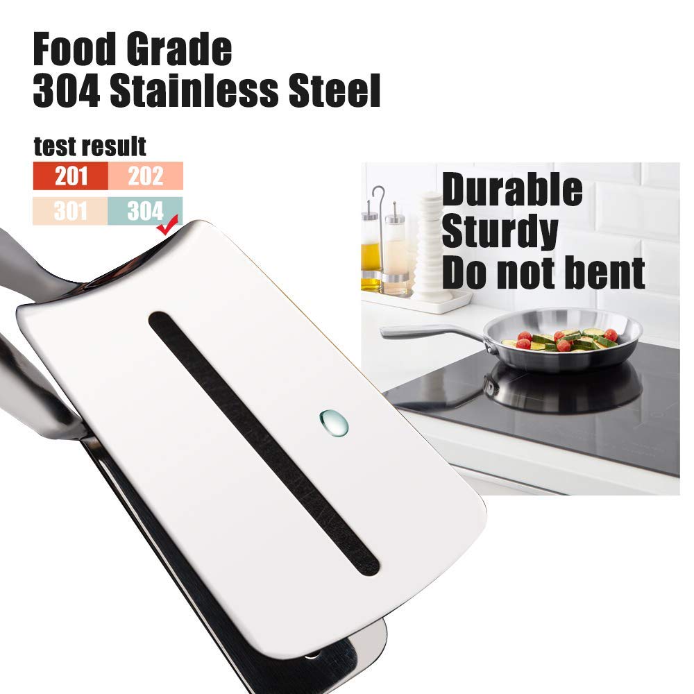 12 Inch Long Cooking Spatula Tong, 304 Stainless Steel, Slotted Double Spatula, Cooking&Serving Utensil For Holding&Flipping Ste