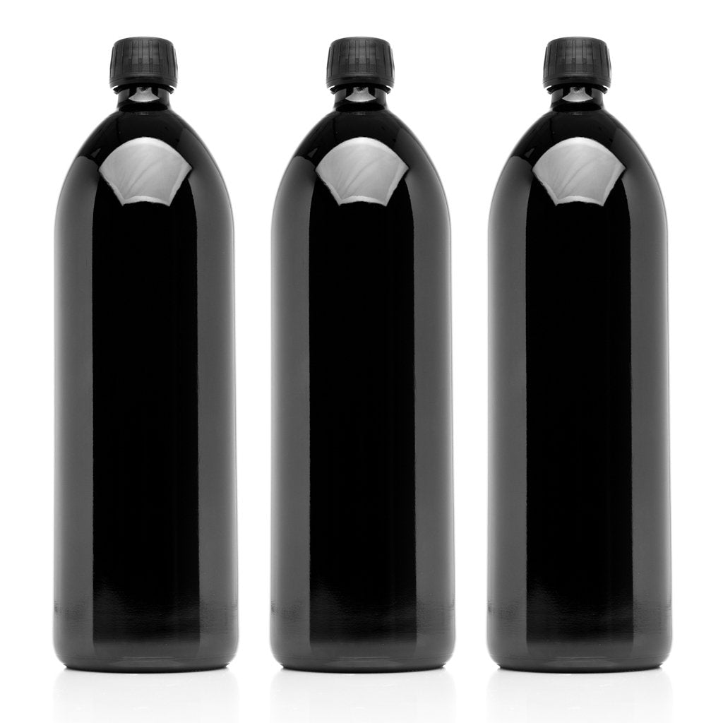 Infinity Jars 1 Liter (34 fl oz) Round Ultraviolet Large Glass Water Bottle 3-Pack