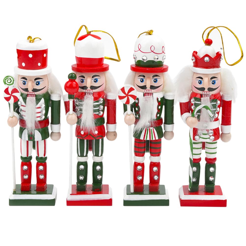 VALICLUD 4PCS Christmas Nutcracker Ornaments Mini Nutcracker Soldier Figures Wooden Hanging Christmas Decorations for Xmas Party