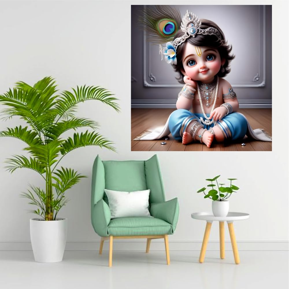 Anabia Decor Smily Baby Bal Govind God Wall Poster For Pooja Room,Livingroom, Bedroom, Office, Kidsroom (Size - 45 Cm X 45 Cm)