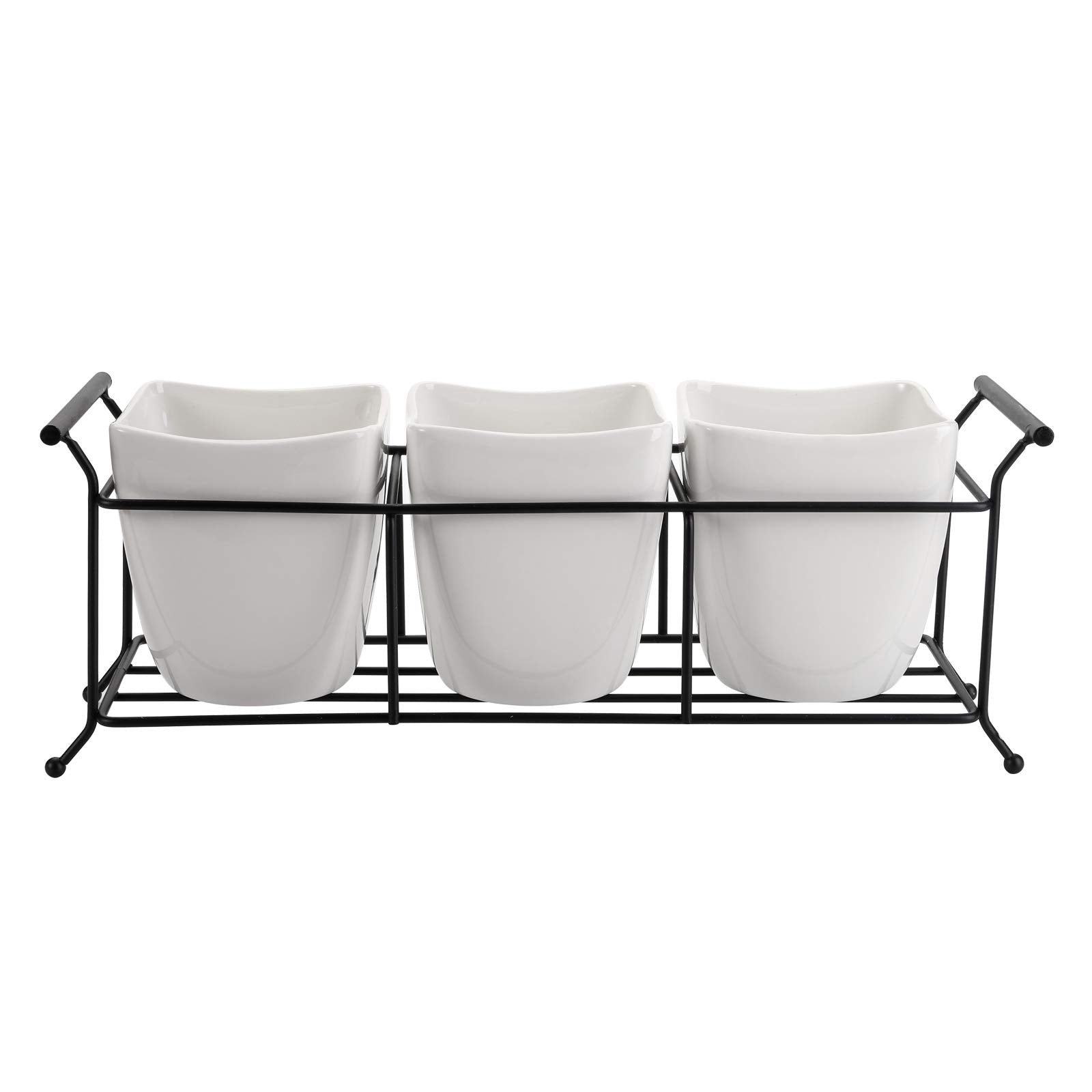 Bekith 3-Piece Ceramic Flatware Caddy With Metal Rack, Utensil Holder Silverware Caddy Cutlery Organizer, White