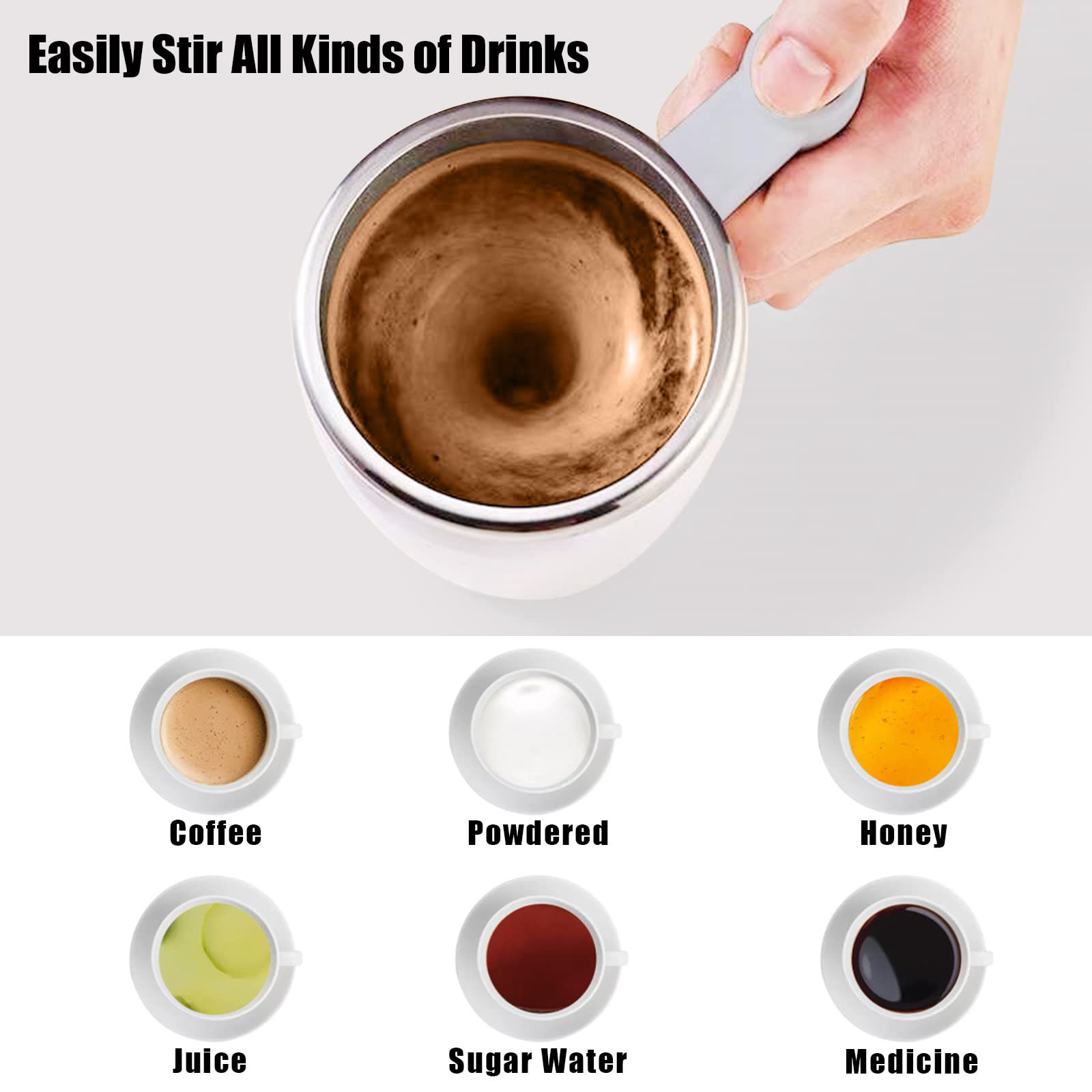 Fcsweet Self Stirring Mug,Rechargeable Auto Magnetic Coffee Mug With 2Pc Stir Bar,Waterproof Automatic Mixing Cup For Milk/Cocoa