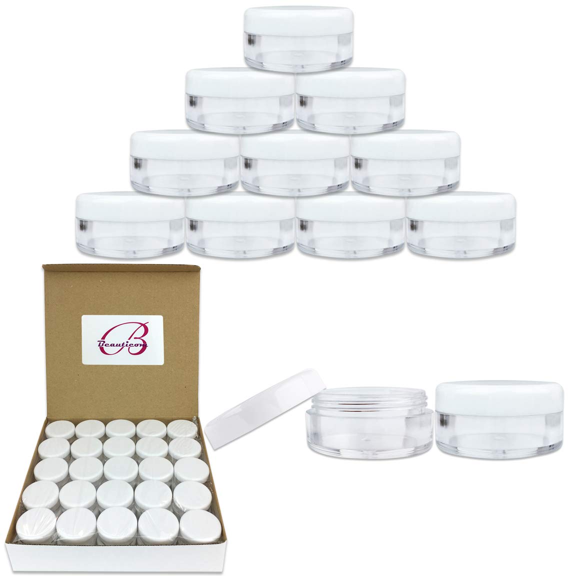 Beauticom 50 Piece 5G/5Ml Round Acrylic Clear Jars With Lids For Cosmetics, Lotion, Creams, Make Up, Beads, Charms, Rhinestones,