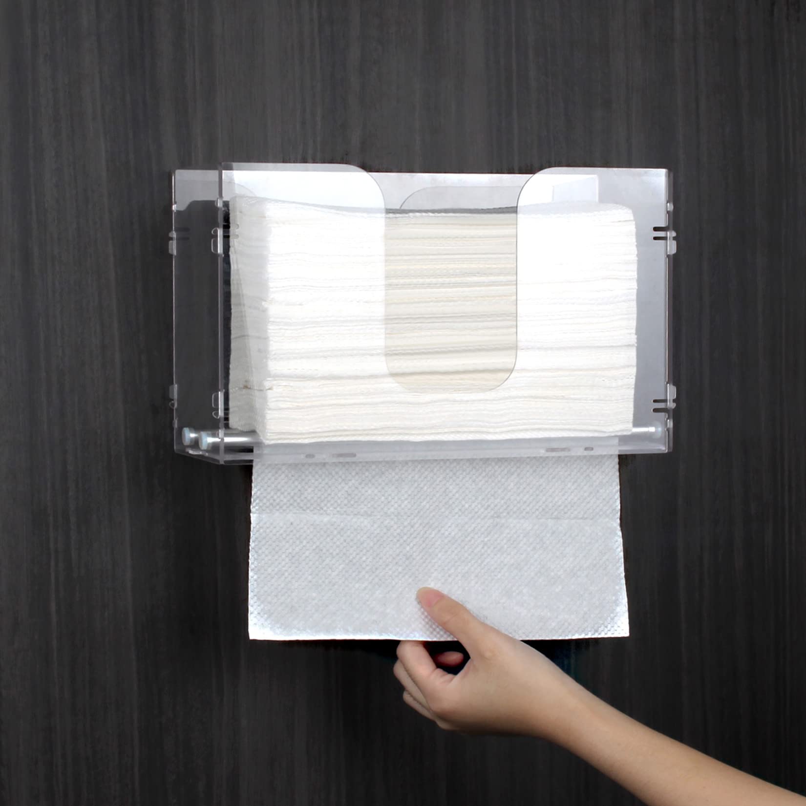 Evron Paper Towel Dispenser Countertop & Wall Mount Clear One-Hand Pull C Fold Z Fold Trifold And Multifold Paper Towel Holder (