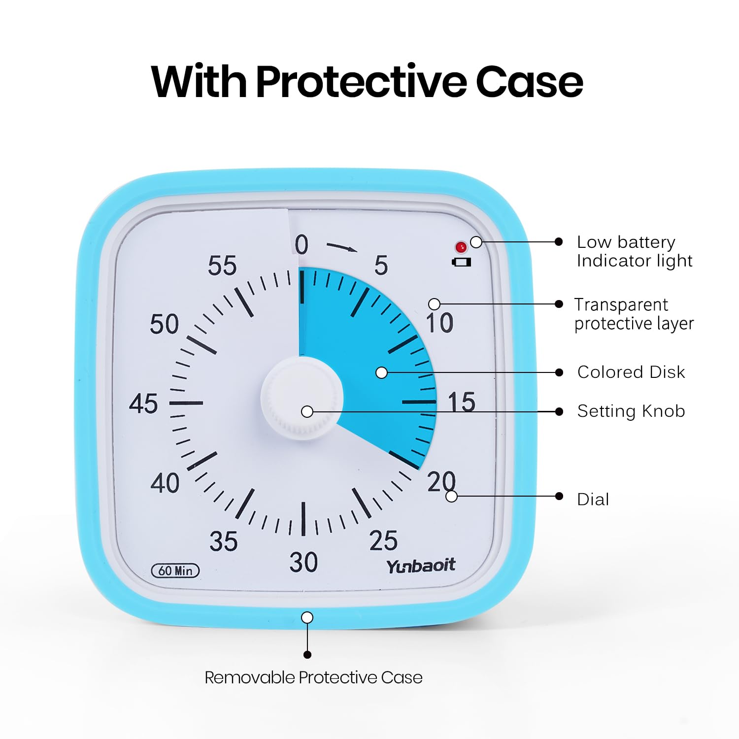 Yunbaoit Upgraded Visual Timer With Protective Case 60 Minute Countdown Timer For Kids With Low Power Indicator Light Clock Time