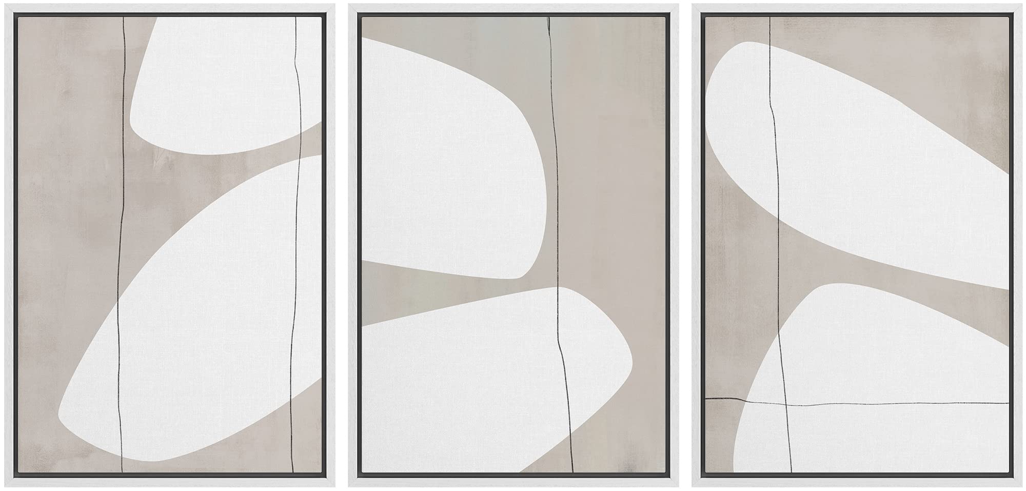 Signford Framed Canvas Print Wall Art Set Gray Geometric Polygon Landscape Abstract Shapes Illustrations Modern Art Bohemian Nor