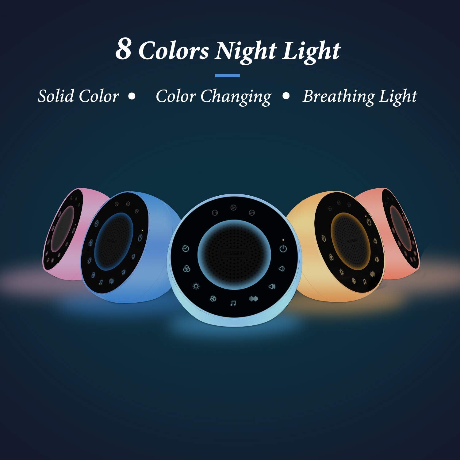 HOUSBAY White Noise Sound Machine, 31 Soothing Sounds, Night Light, Starshines Model, Small Travel Size for Kids & Baby