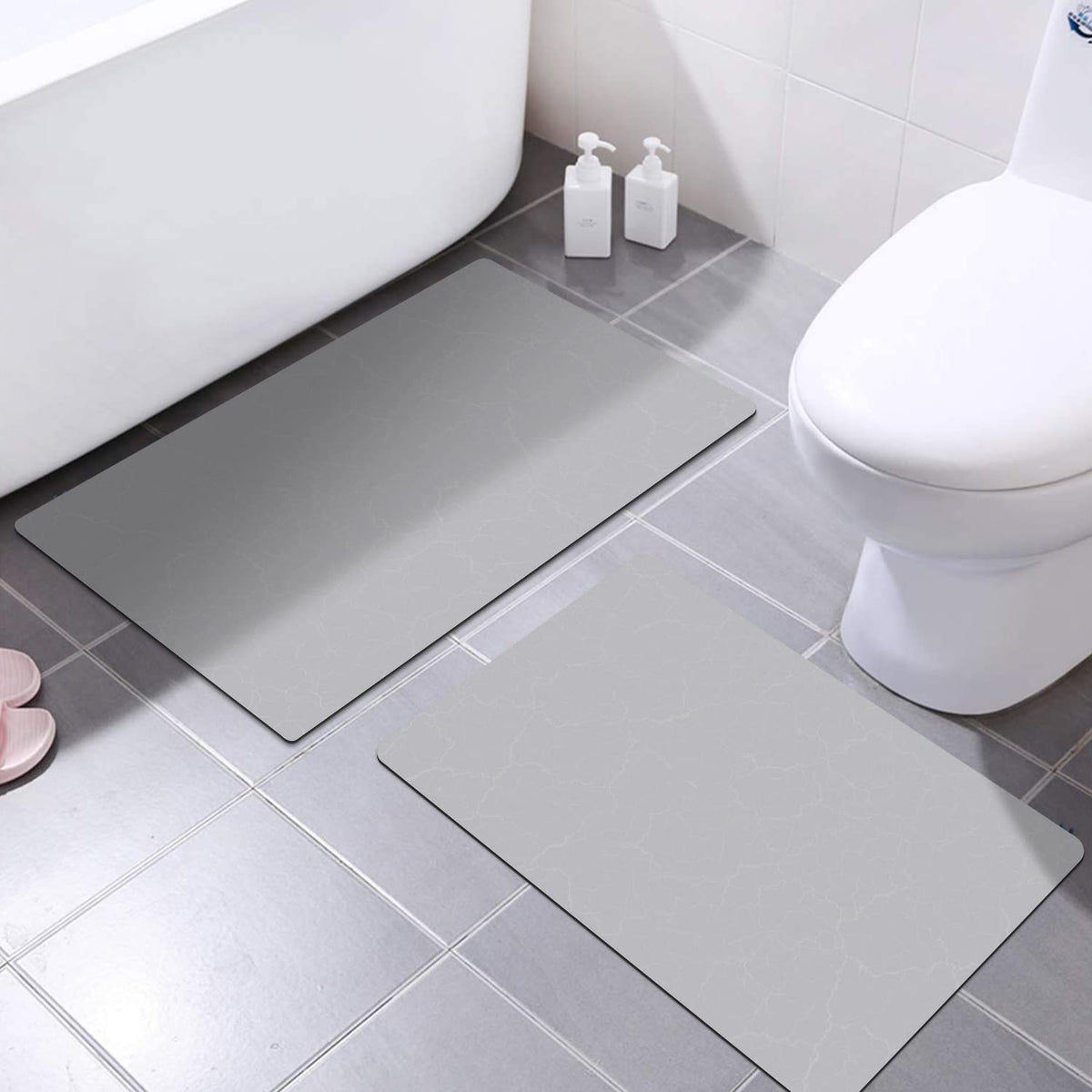 Goylser Grey Bathroom Rug Set, Thin Rubber Bathmat Curved Bath Mats For Bathroom Floor, Modern Non Slip Bath Mat Water Absorbent