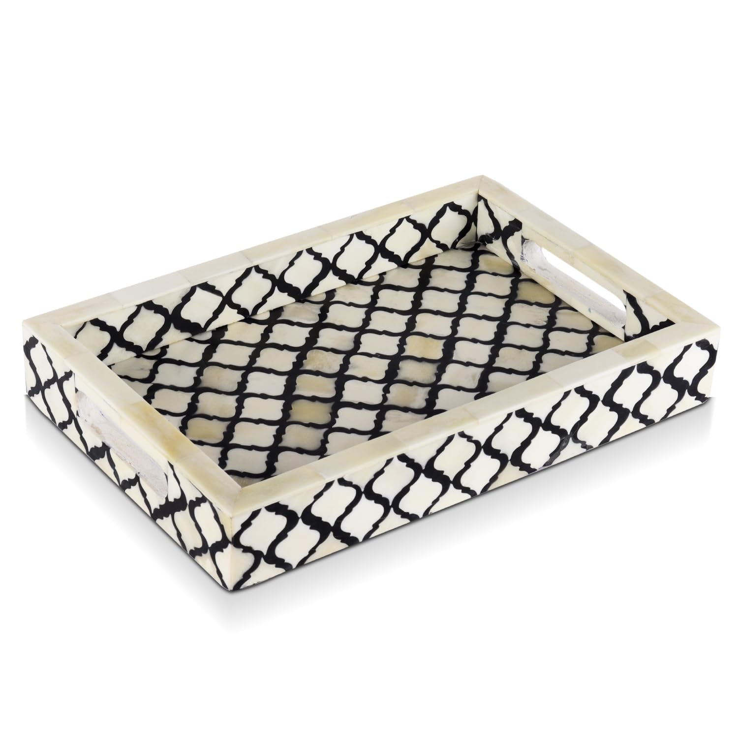 Handicrafts Home Moroccan Pattern Inspired Decorative Trays 12X8 - Chic Black & White Centerpiece, Versatile Ottoman Tray For Mo