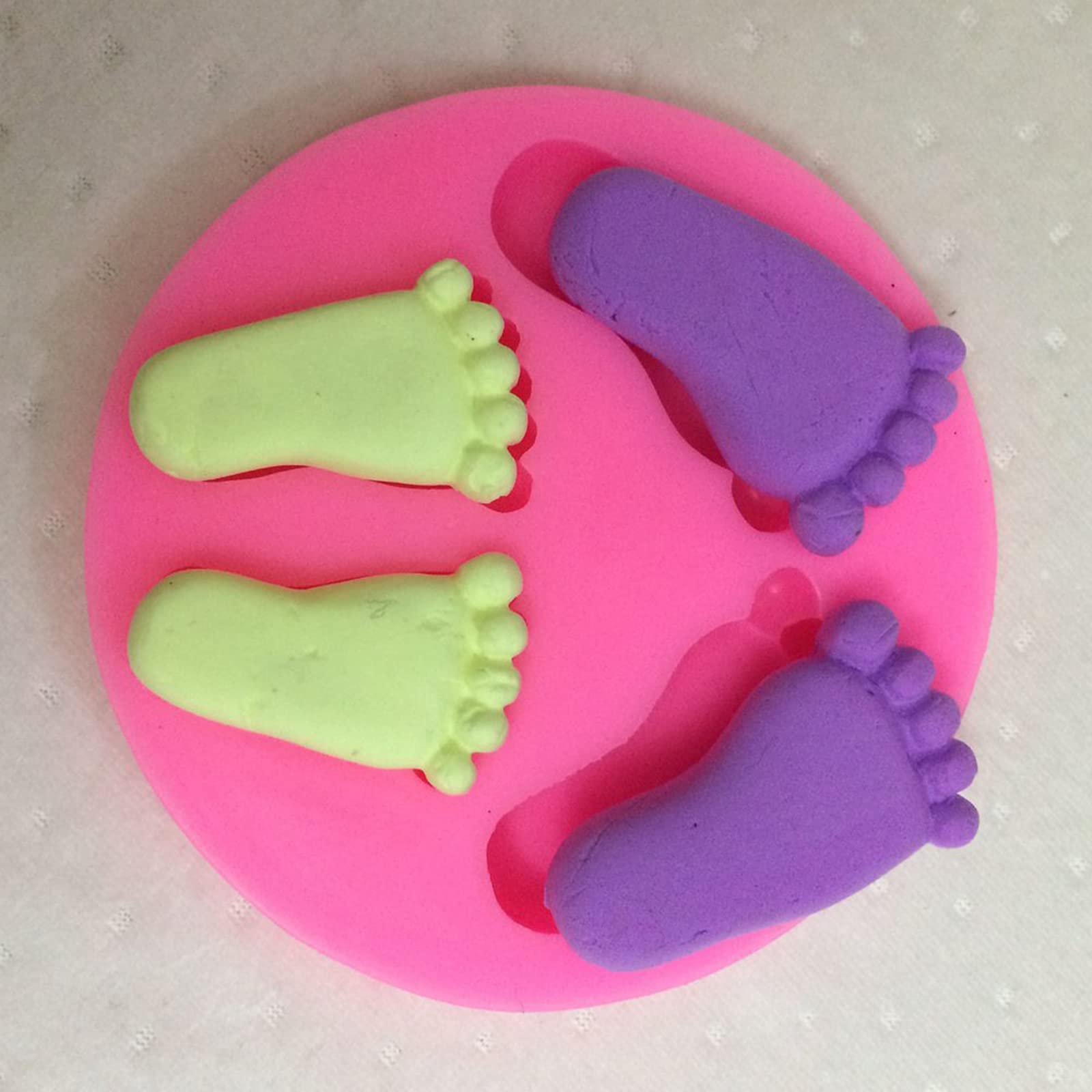 Baby Footprint Silicone Molds For Baby Shower Cake Topper Decoration, 4 Cavities Fondant Mold For Diy Baking Cookie, Chocolate,