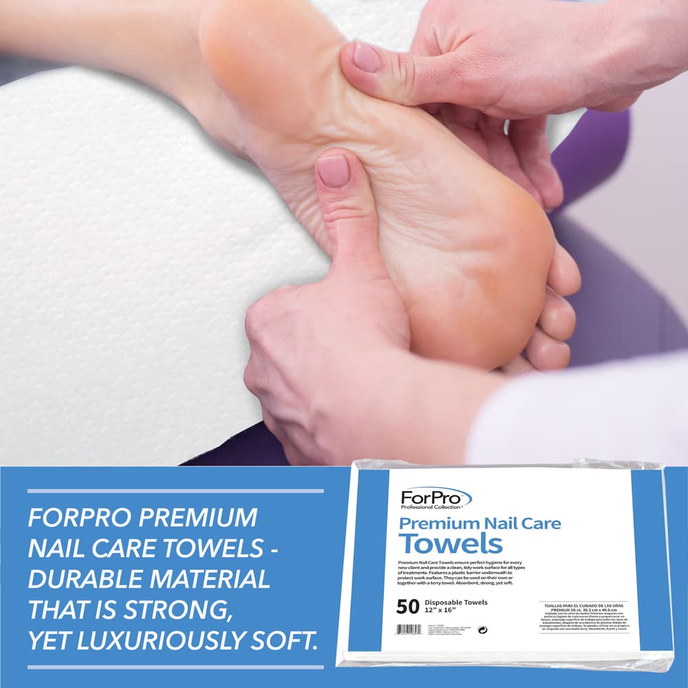 ForPro Premium Nail Care Towels for Manicures and Pedicures, Lint-Free, Disposable Towels with Poly Back, 12'' x 16'', 50-Count