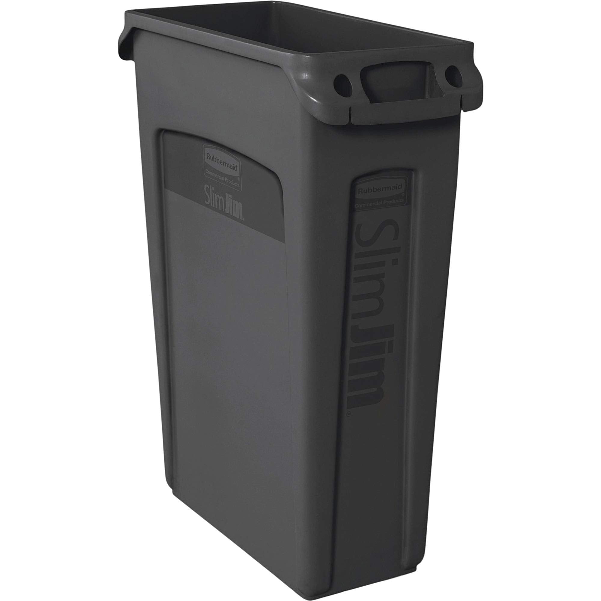 Rubbermaid Commercial Products Slim Jim Plastic Rectangular Trash/Garbage Can With Venting Channels, 23 Gal, Black, For Kitchen/