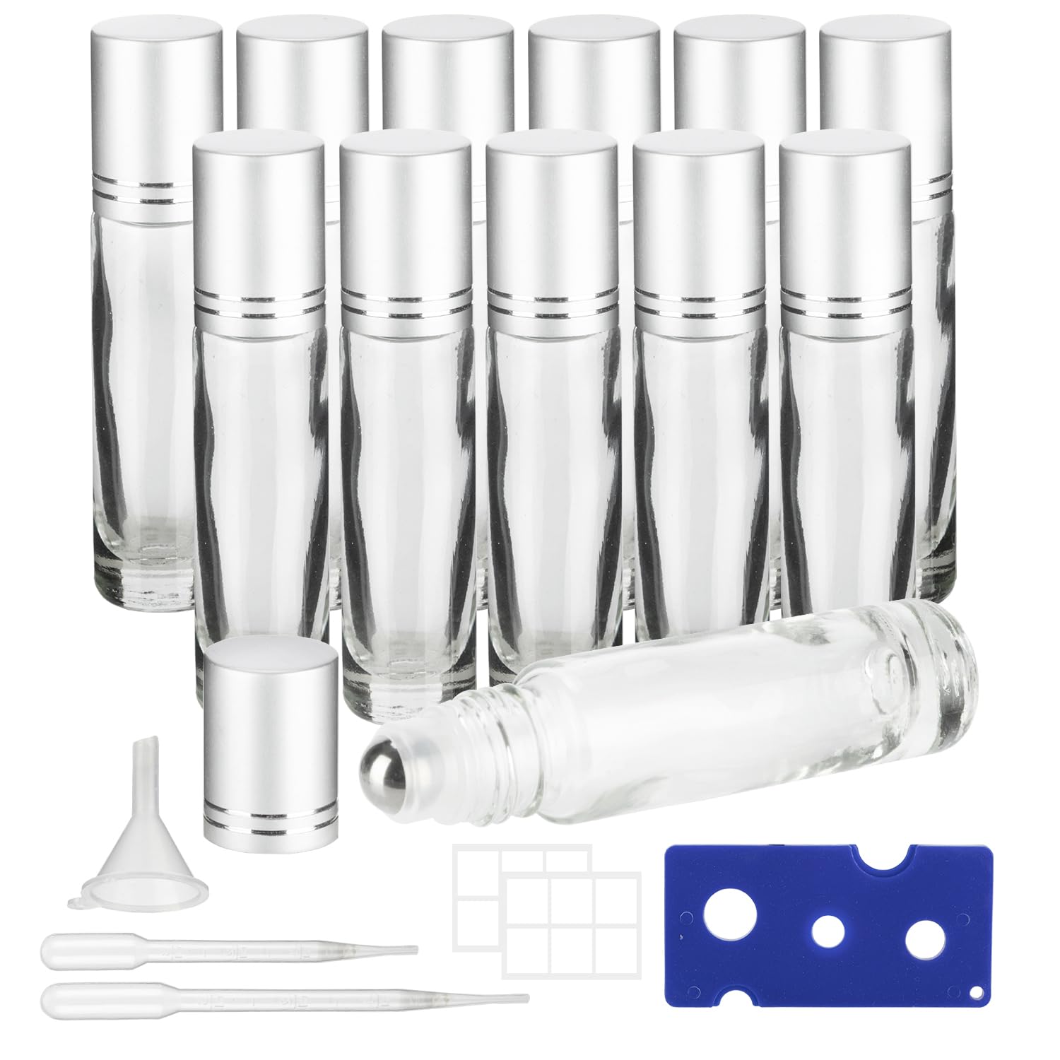 Givitasot 10Ml Essential Oil Roller Bottles, 12 Pack Clear Oil Roller Bottles For Essential Oils, Roll On Bottles With Stainless