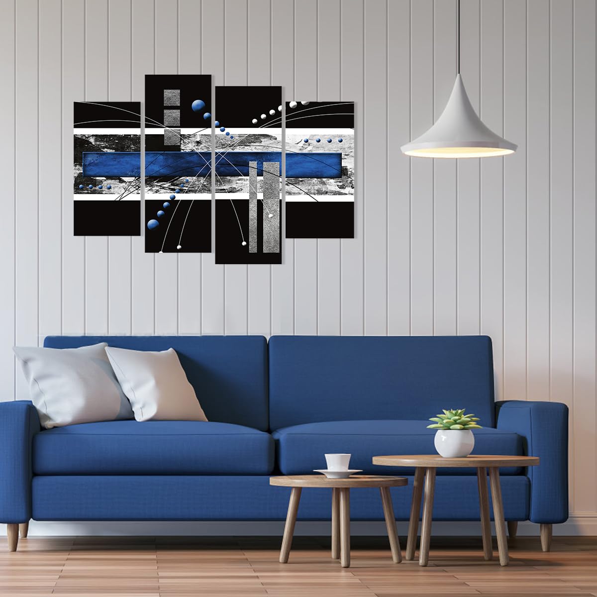 Ypy Large Black Blue Canvas Wall Art - 4 Panels Modern Abstract Picture Set For Home Decoration - Contemporary Painting Artwork