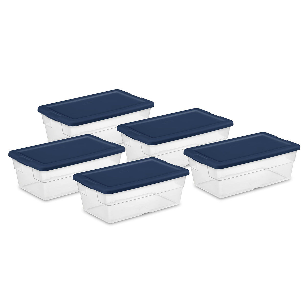 Sterilite Stackable 6 Quart Home Storage Tote Container With Handles For Efficient Space Saving Household Organization, Marine B