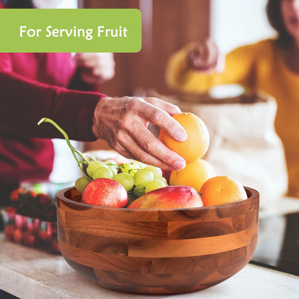Aidea Acacia Wood Salad Bowl Set With 2 Wooden Hands, Large Salad Bowl With Serving Utensils, Big Mixing Bowl For Fruits, Salad,