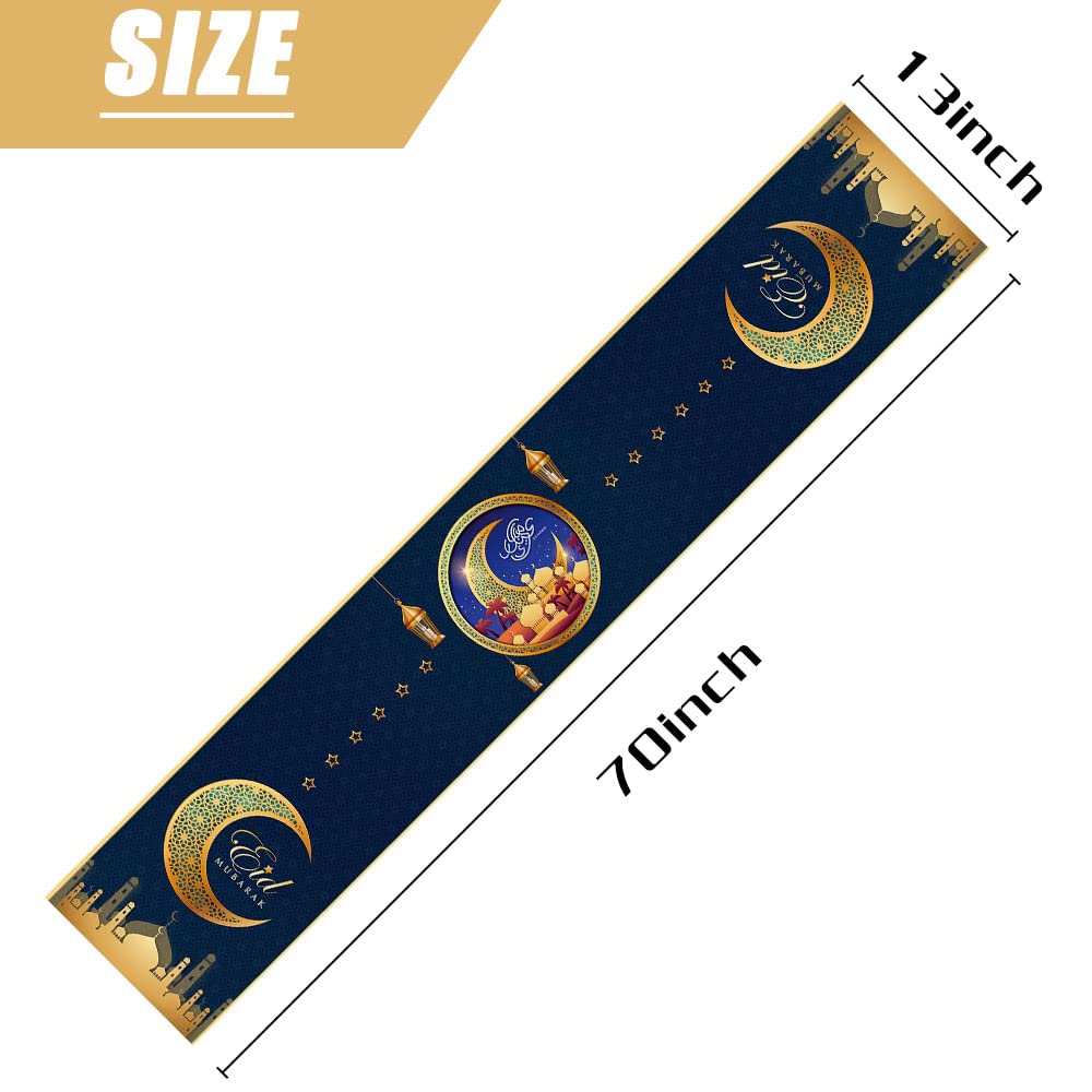 Delaimastor Eid Mubarak Table Runner Golden Star Moon Lantern Ramadan Decorations For Table Ramadan Decoration 13X70 Inches