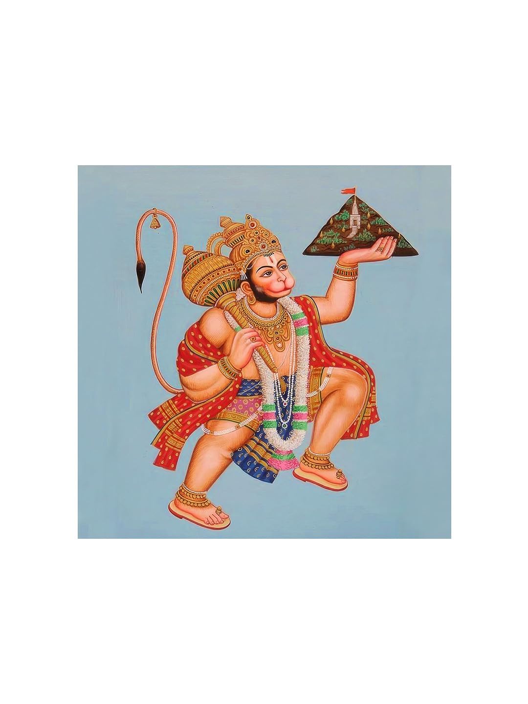 999Store Hanuman Carrying The Sanjeevani Mountain With Devotion - Canvas Painting | Ramayana Art, Hindu Mythology Decor, Hanuman