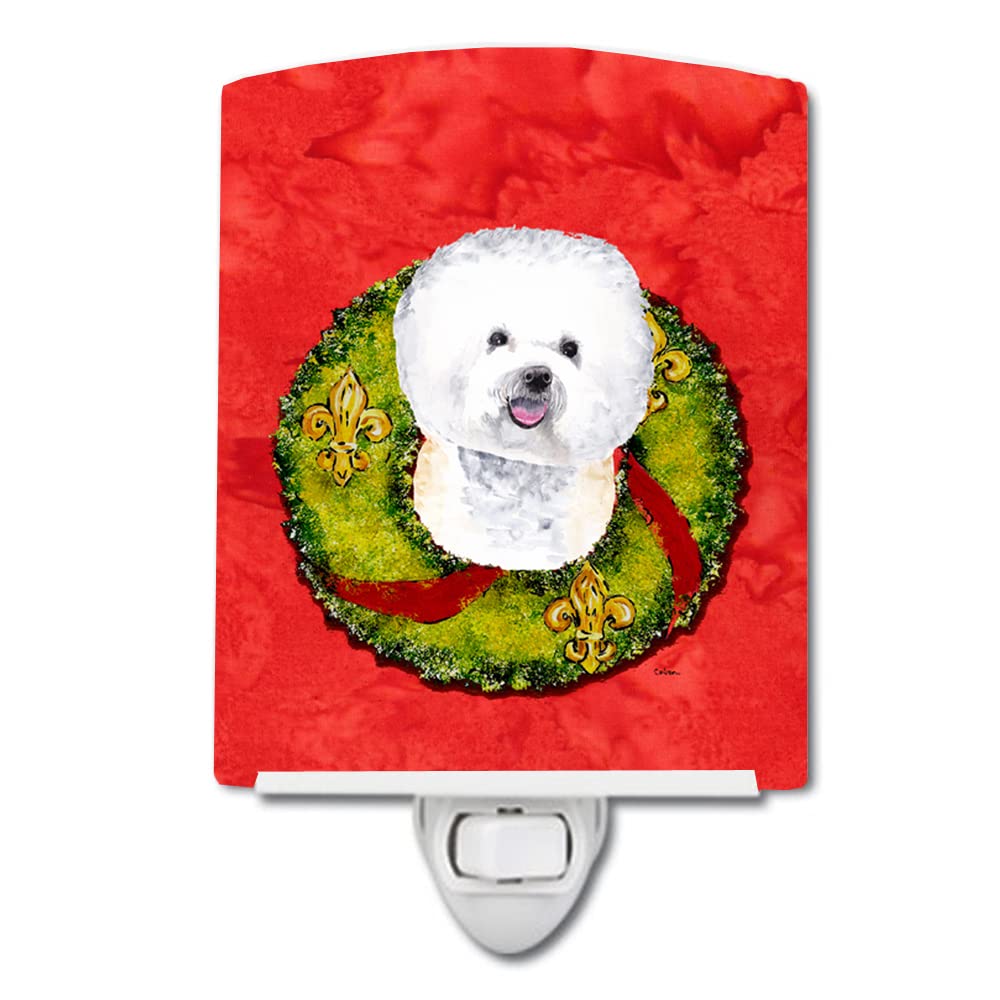 Carolines Treasures SC9093CNL Bichon Frise Christmas Wreath Ceramic Night Light Compact, UL-Certified, Ideal for Bedroom, Bathr