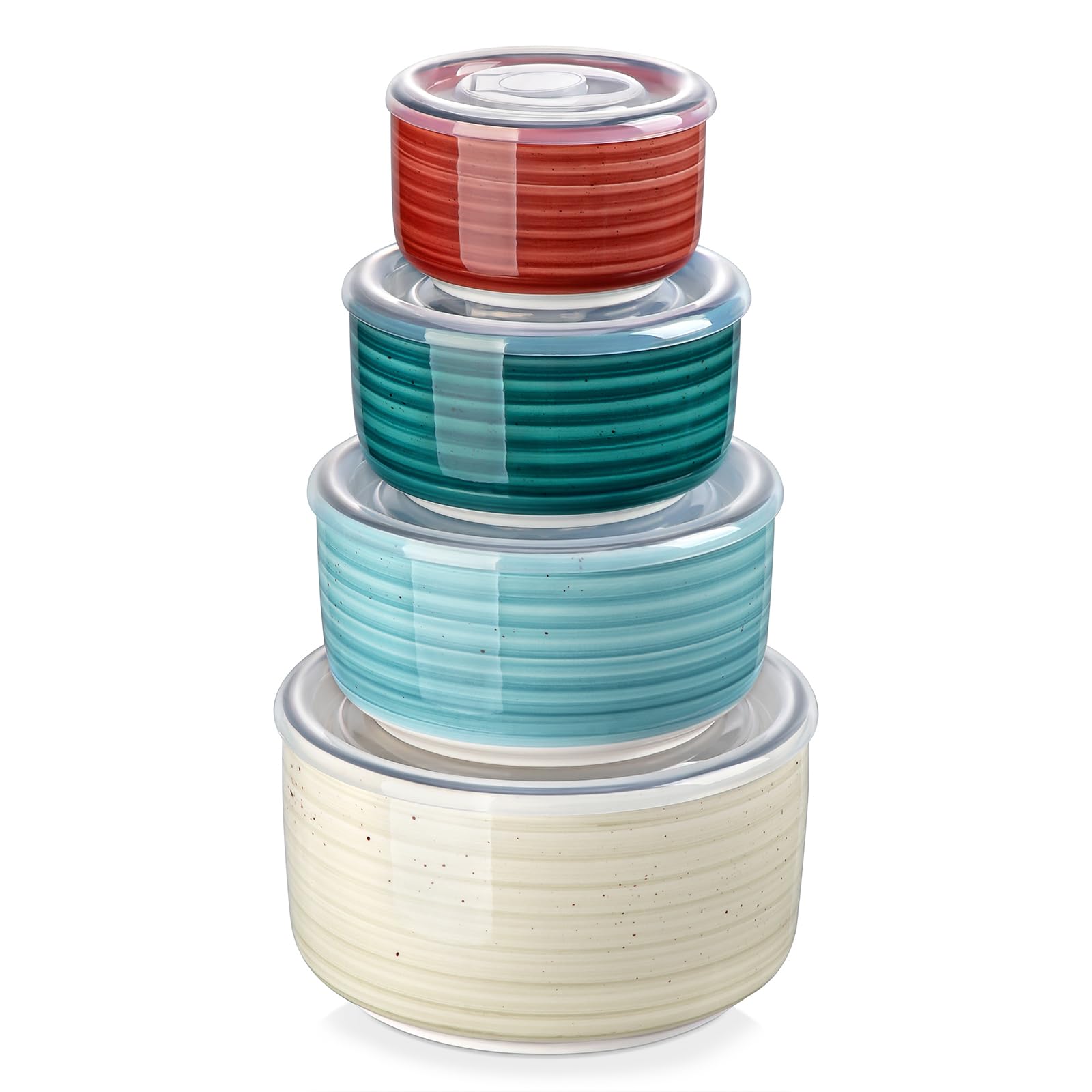 Vancasso Bonbon Ceramic Mixing Bowls With Lids Set Of 4, Multi-Color Nesting Serving Bowls For Food Prep, Storage, Microwave And