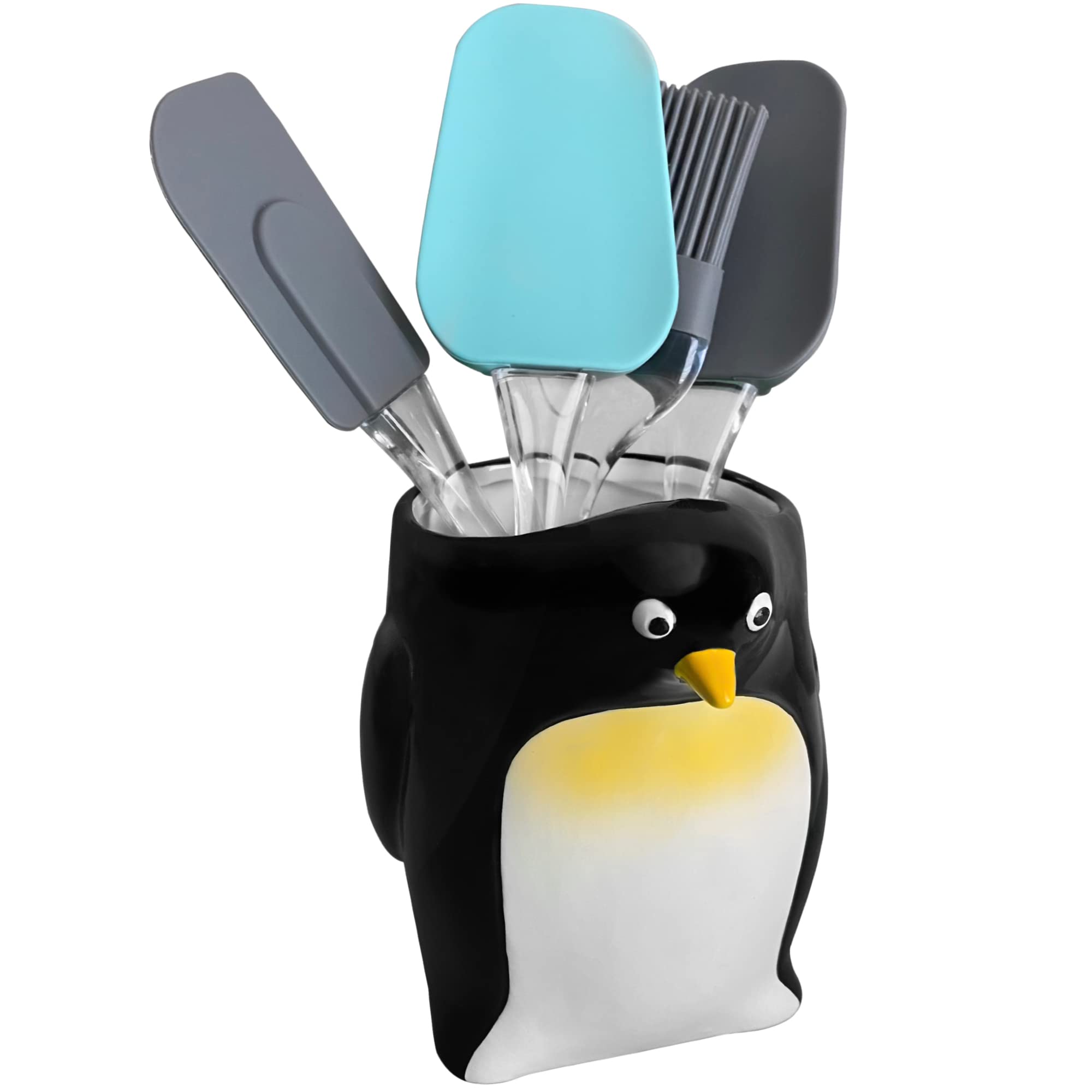 Sixdrop Penguin Kitchen Utensil Holder - Cute Storage Crock - Penguin Holiday Office Home Decoration - Penguin Theme Party Acces