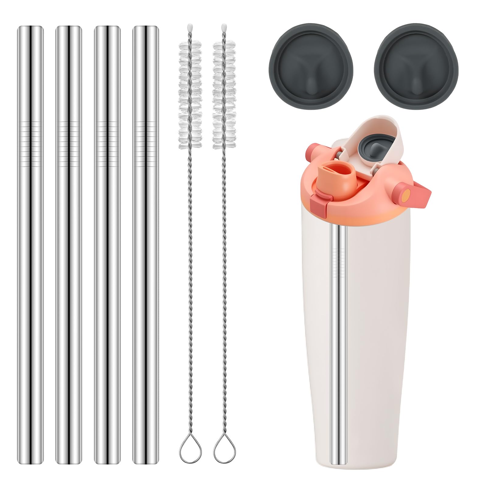 8Pcs Straw Replacement, Compatible with Owala 30oz & 40oz FreeSip Sway Bottles & Tumblers Accessories, 4 Reusable Stainless Stee
