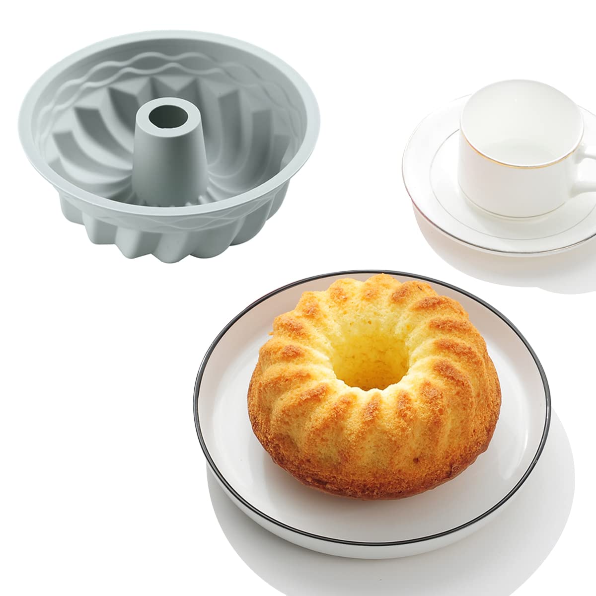 Rekidool 6.4 Inches Novelty Round Baking Cake Pans, Non-Stick Silicone Fluted Tube Pans Set, Bakeware Cake Molds For Small Birth
