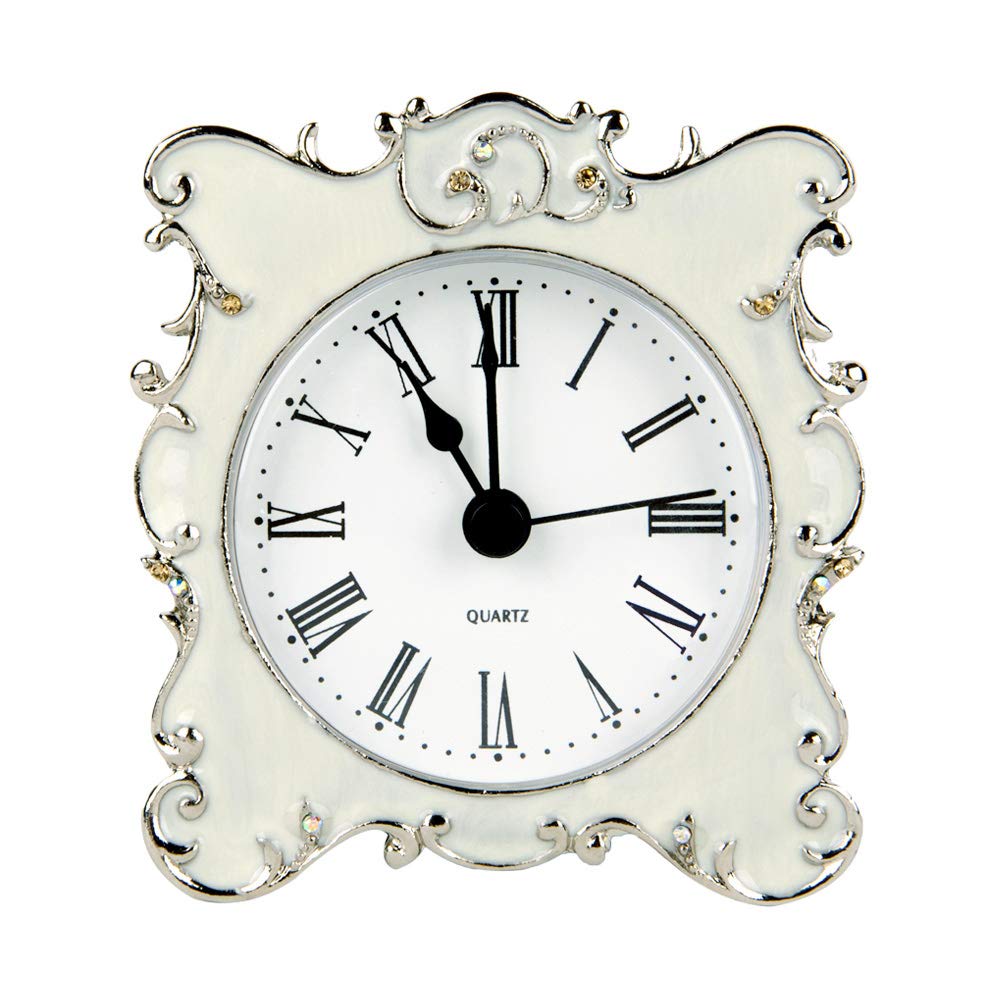 NIKKY HOME Pewter Pretty Small and Cute Vintage Table Clock with Quartz Analog Crystal Rhinestone 3 Inch for Living Room Bathroo