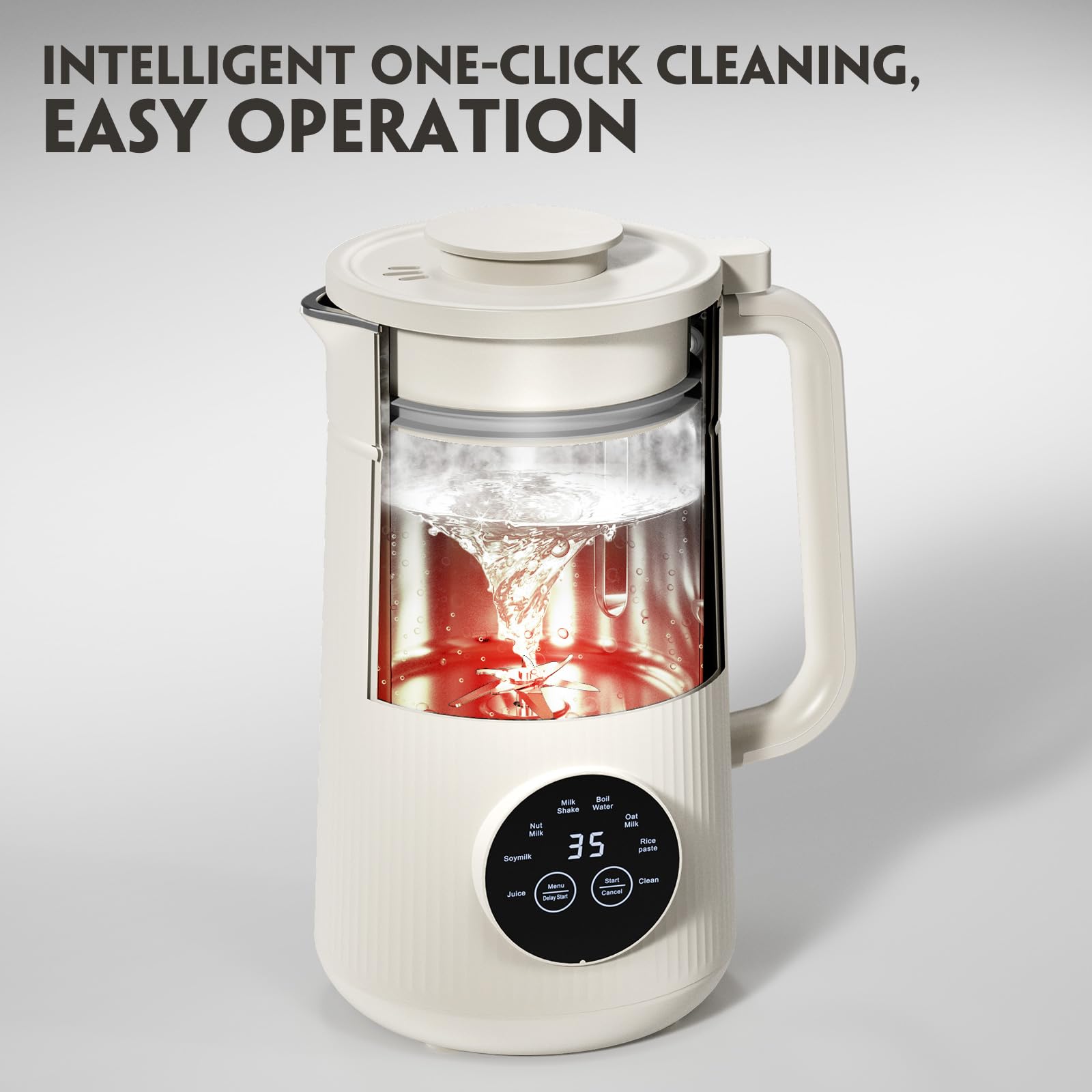 Mooye Automatic Nut Milk Maker Machine, 35Oz/1000Ml Multi-Functional Soybean Milk Machine With 10 Blades, Plant-Based, Oat, Almo
