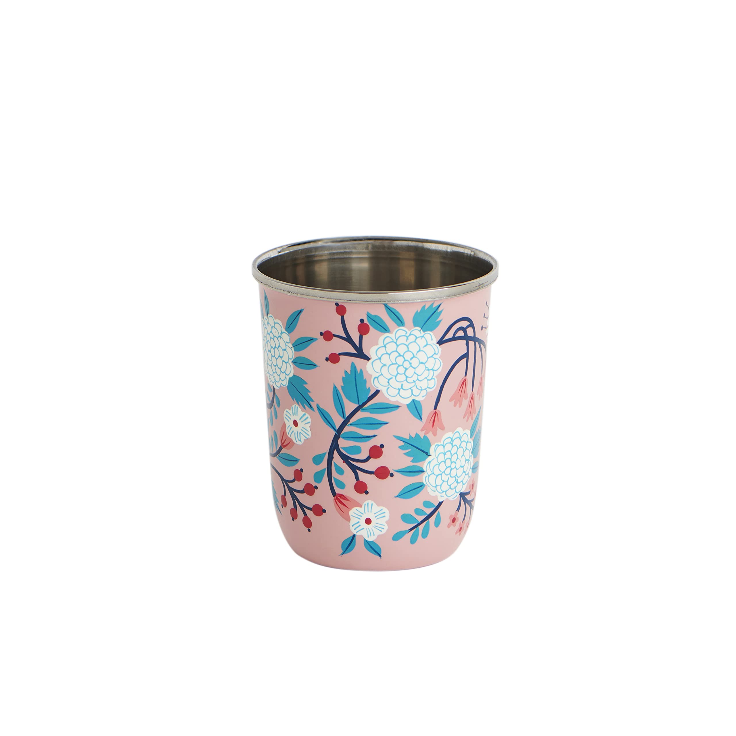 Chumbak Quiet Jungle Pink Tumbler, Steel Ware, Jugs And Pitchers, Table Ware, Handpainted Jugs, 400 Ml, Printed