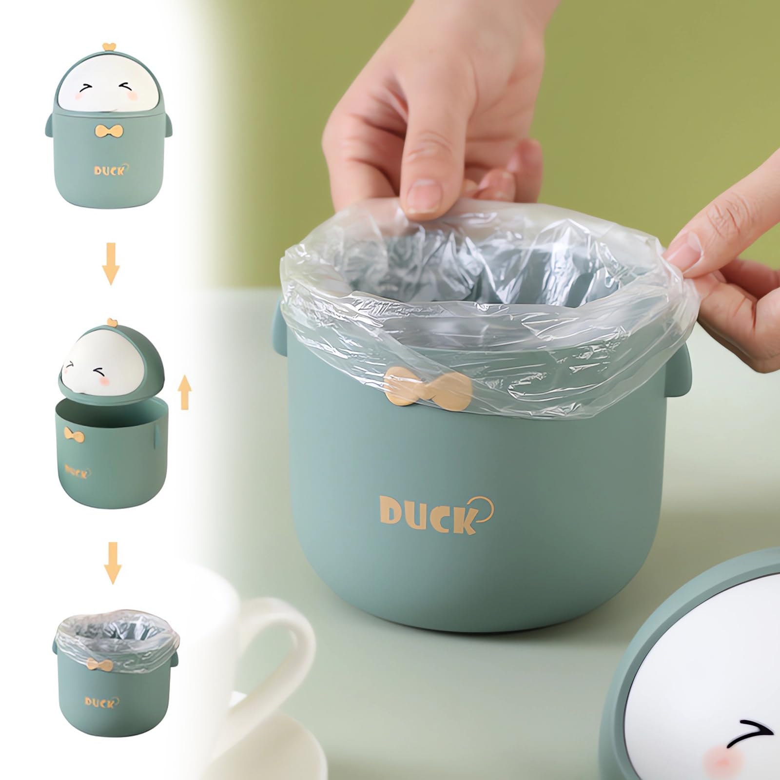 Qlfj-Furdec Cute Desktop Trash Can Wastebasket With 90 Trash Bags, Creative Mini Countertop Garbage Can With Lid, Small Plastic