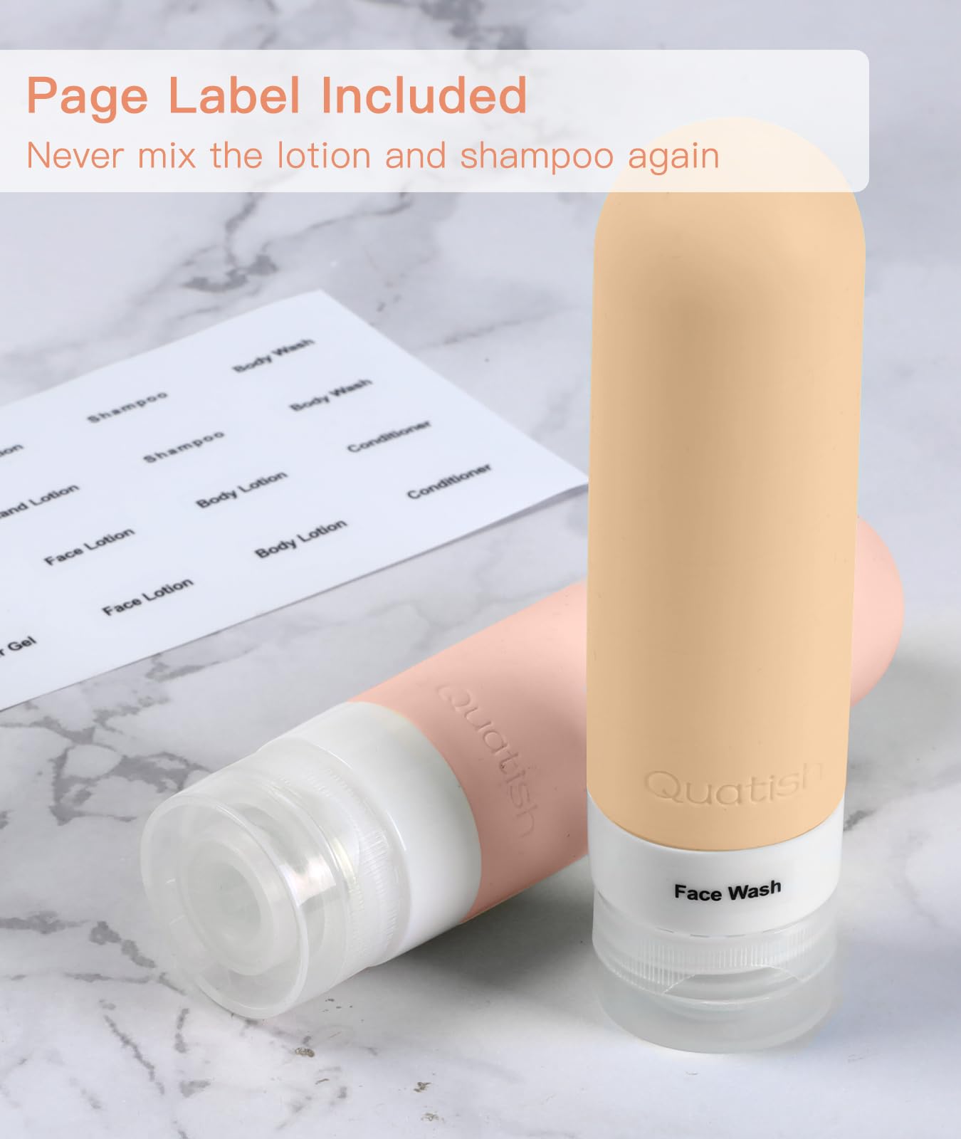 Quatish Travel Bottles For Toiletries?Original Patented?, 3 Oz Tsa Approved Leak Proof Travel Size Containers, Silicone Shampoo