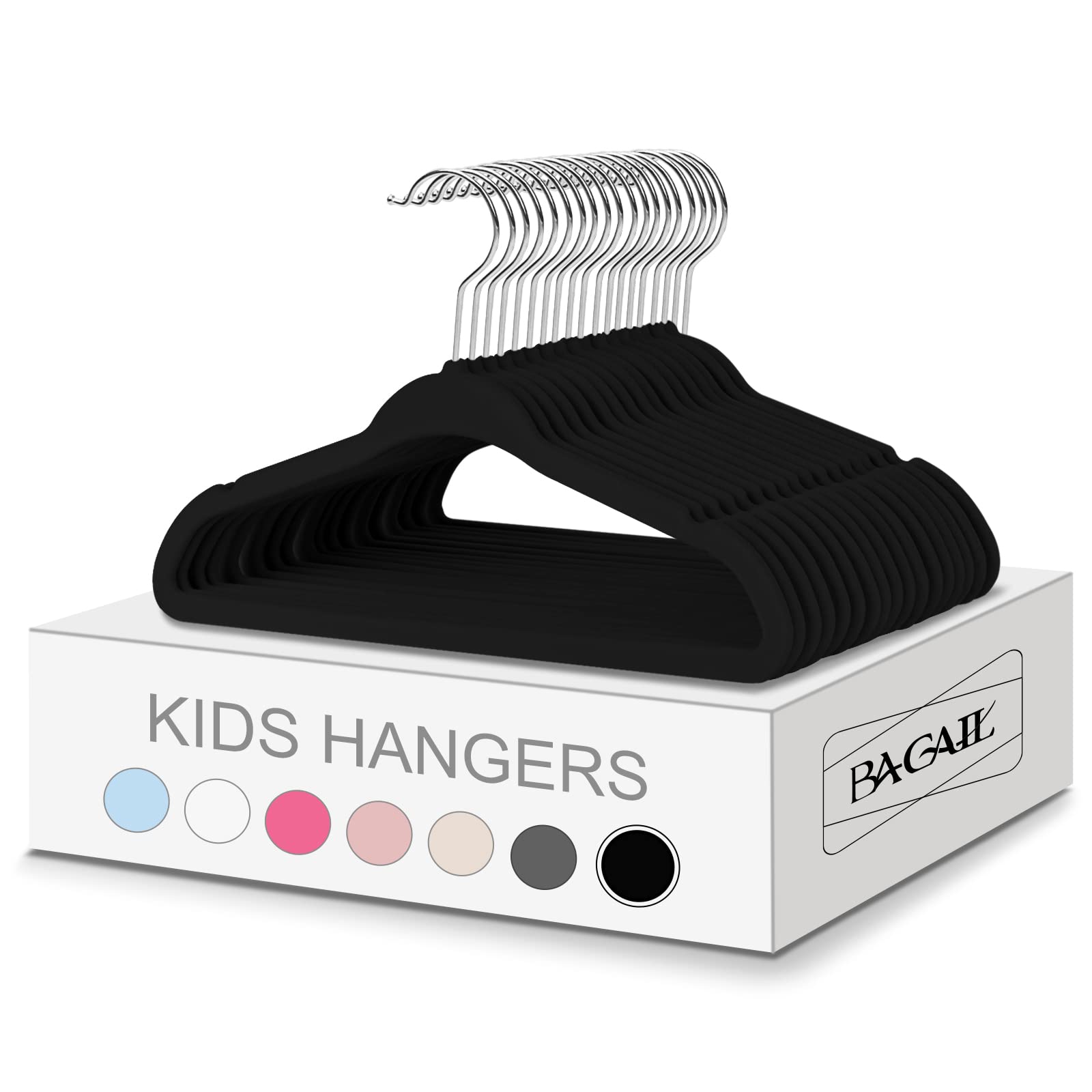 Bagail Kids Velvet Hangers 14 Inches Children'S Clothes Hangers Non-Slip Baby Hangers For Infant/Toddler (Black,50Pack)