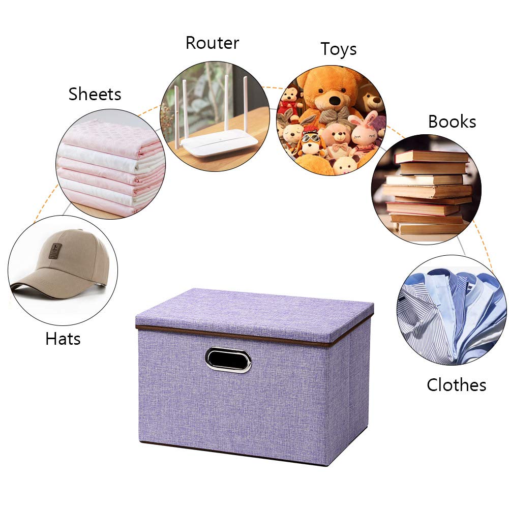 Uujoly Large Foldable Storage Bins With Lids, Cube Collapsible Nursery Storage Box For Bedroom, Wardrobe, Shelf, Office (Purple)