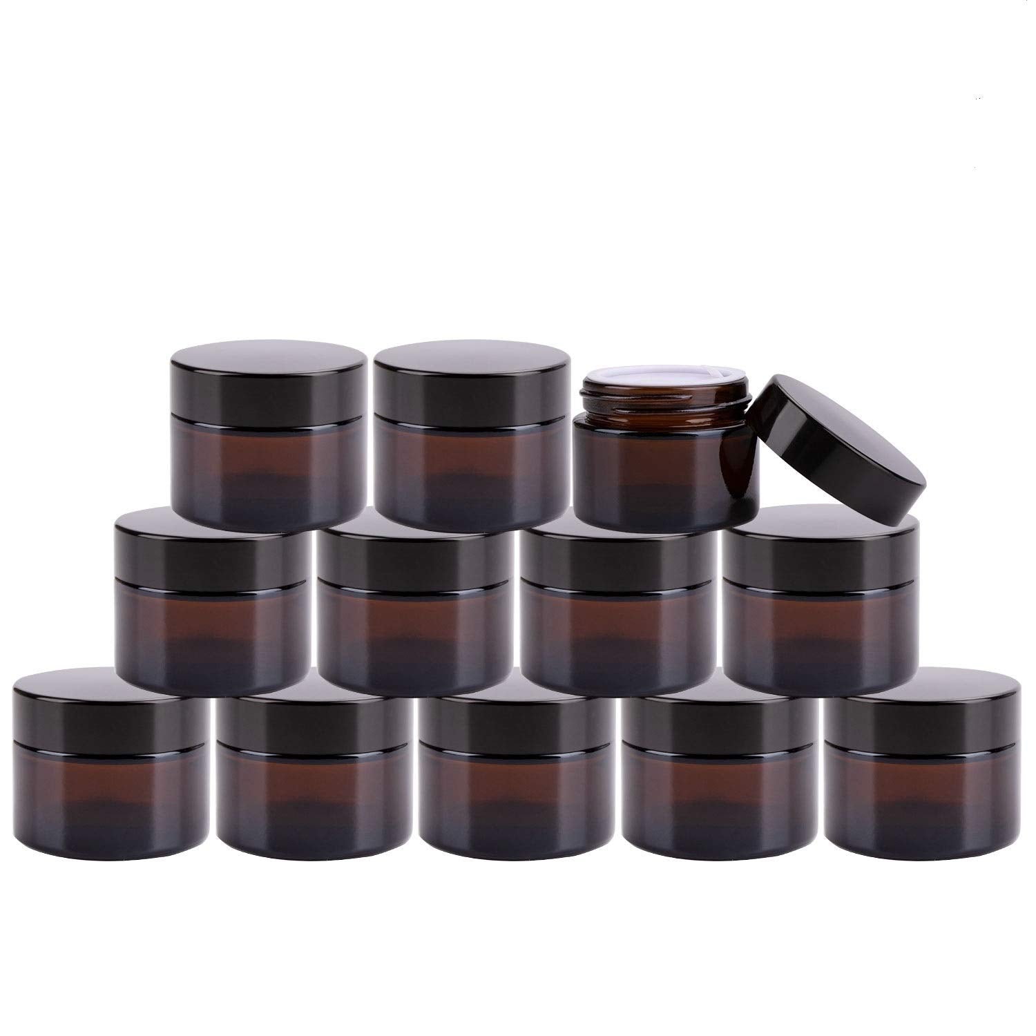 Encheng Cosmetic Jars, 40 Pack Of 1.7 Oz Amber Round Glass Jars, With Inner Liners And Black Lids,Empty Cosmetic Containers,Crea