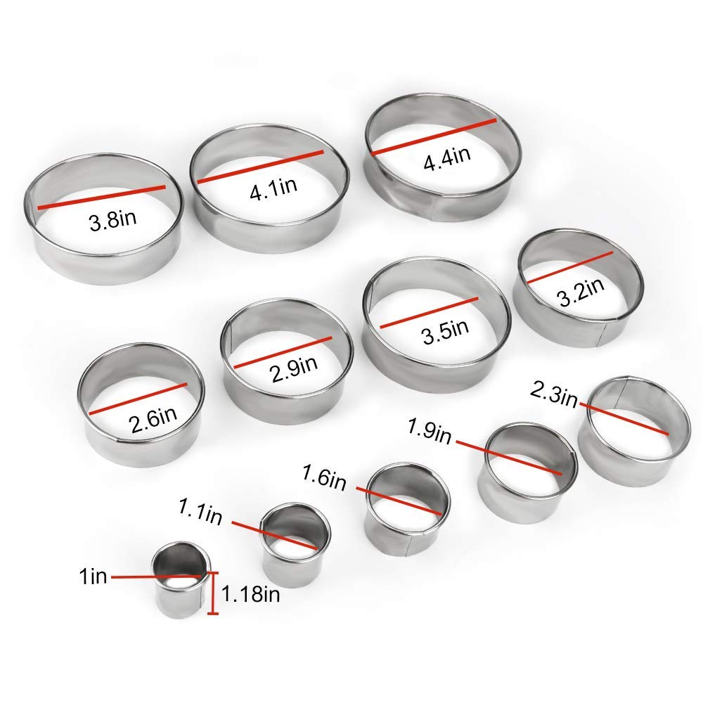 12 Pieces Round Cookie Biscuit Cutter Set,Graduated Circle For Pastry,18/8 Stainless Steel Donut Cutter Ring Molds
