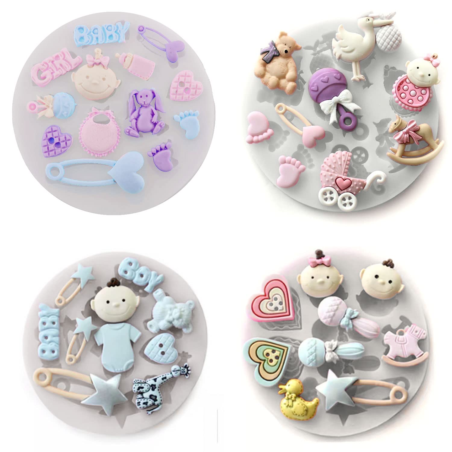 8 Pack Cute Baby Silicone Fondant Cake Mold Baby Shower Theme Cupcake Mold Cake Decorating Mold Baking Mold Gummy Sugar Chocolat