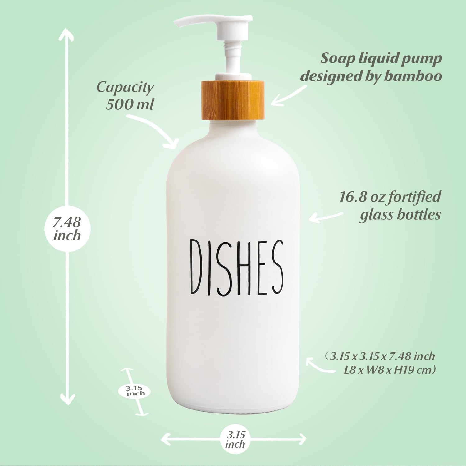 Loochica Dish White Glass Soap Dispenser With Plastic Pump, 16 Oz White Dish Soap Dispenser Set Refillable Reusable Apothecary S